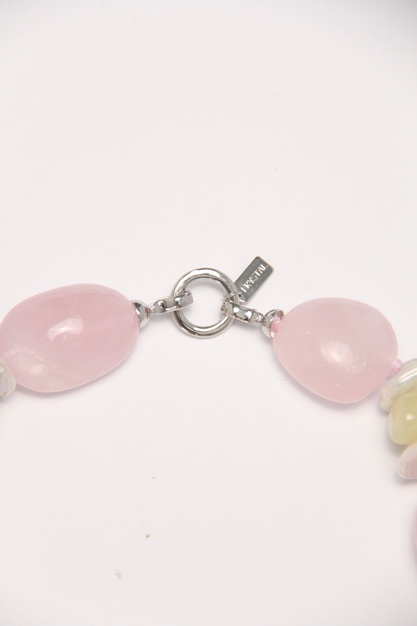 Necklace: rose quartz, morganite, pearls