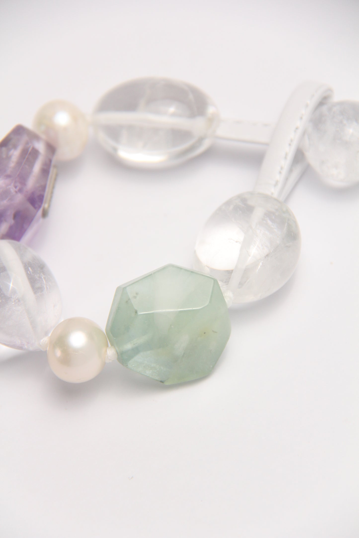 Bracelet: amethyst, morganite, quartz, pearls