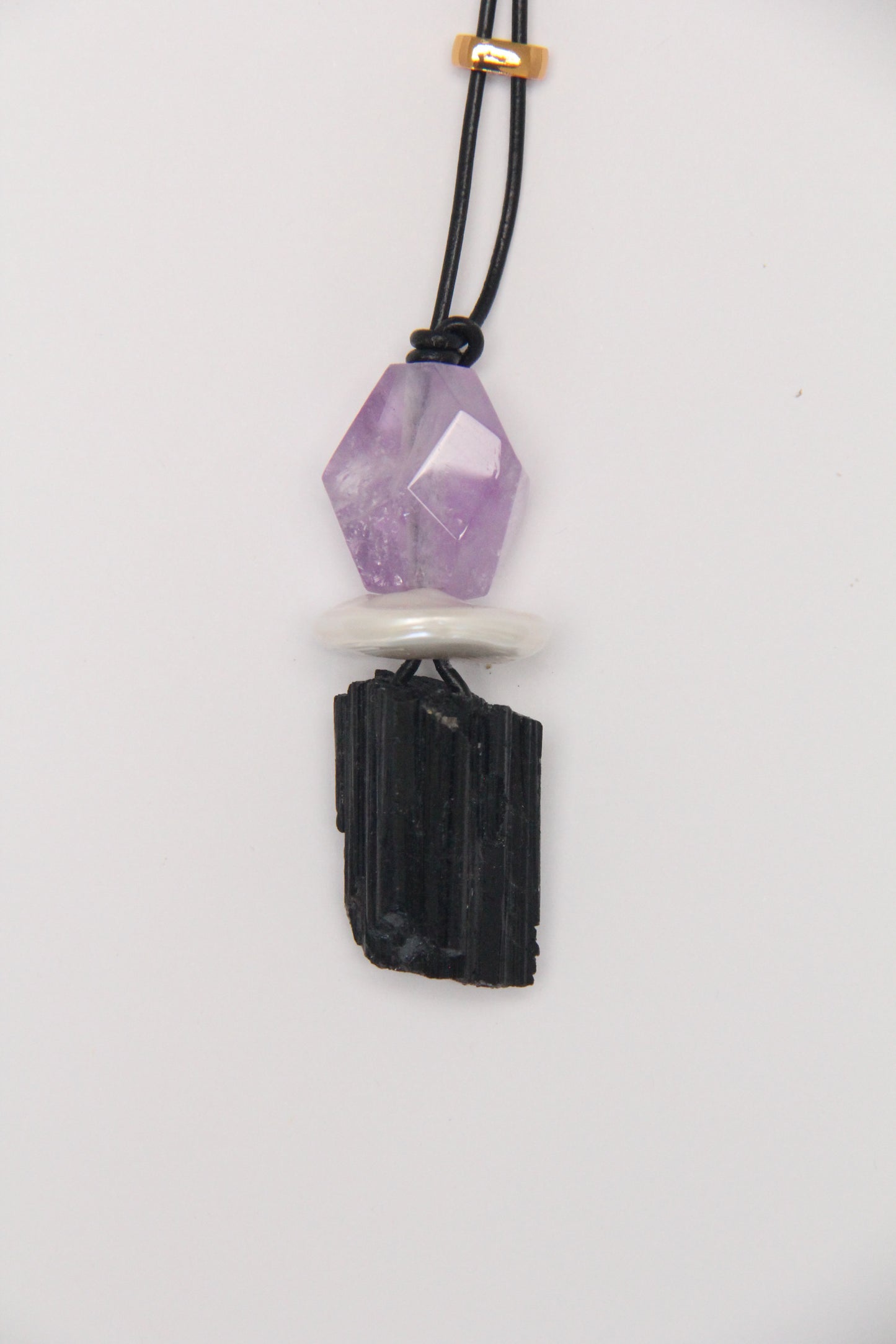Pendant: amethyst, pearl, black tourmaline