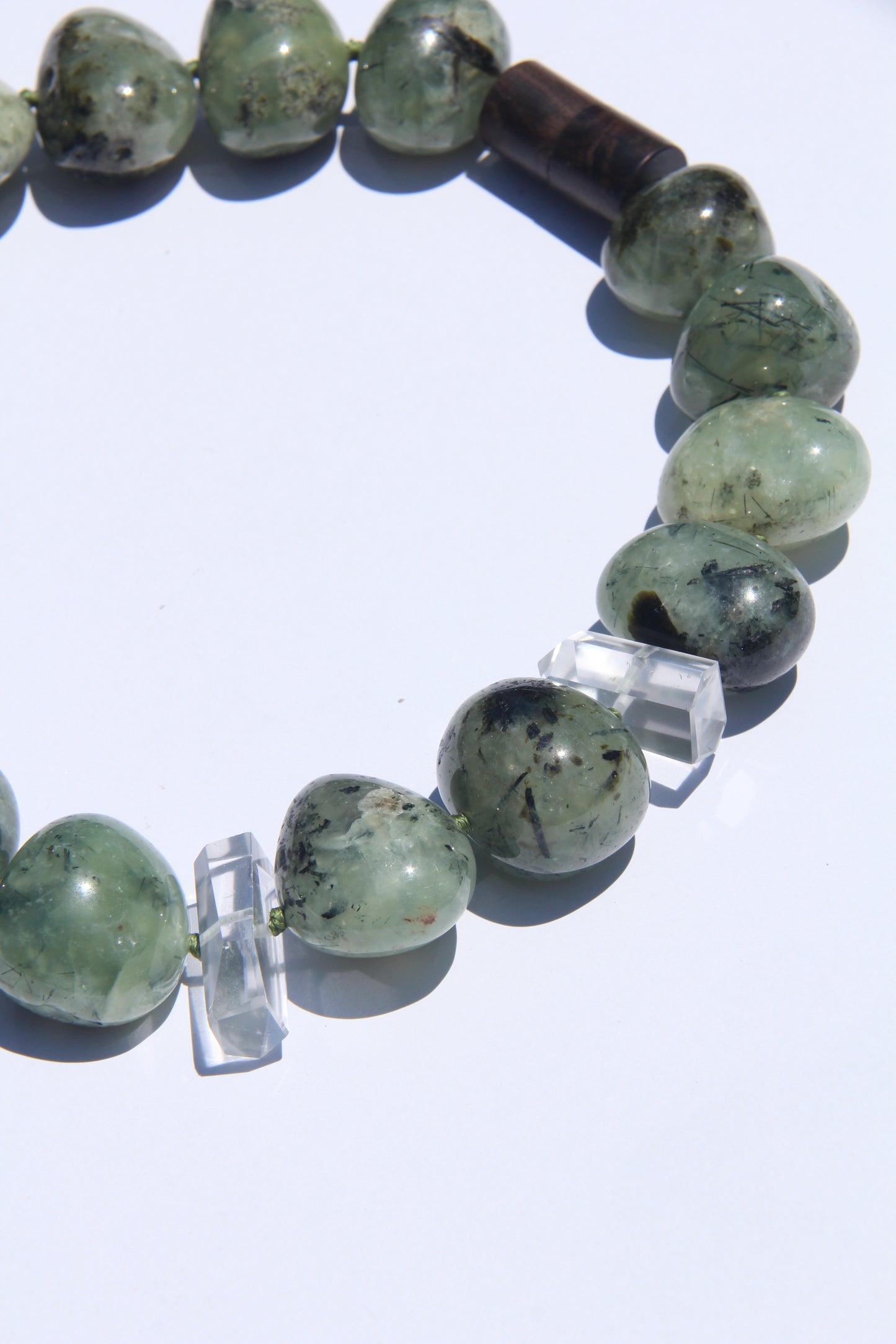 Necklace: prehnite, quartz
