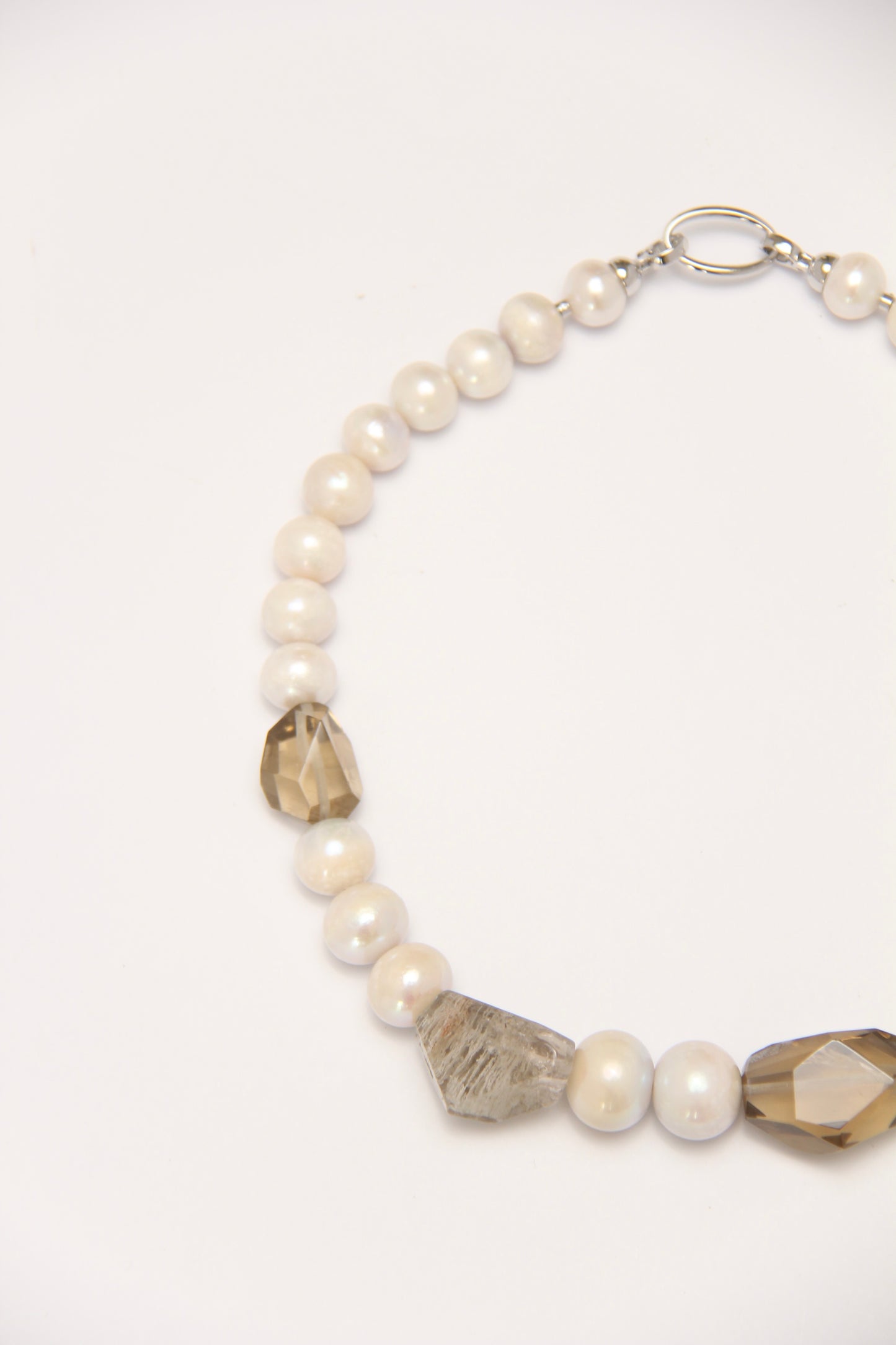 Necklace: pearls, smoky quartz, phantom quartz