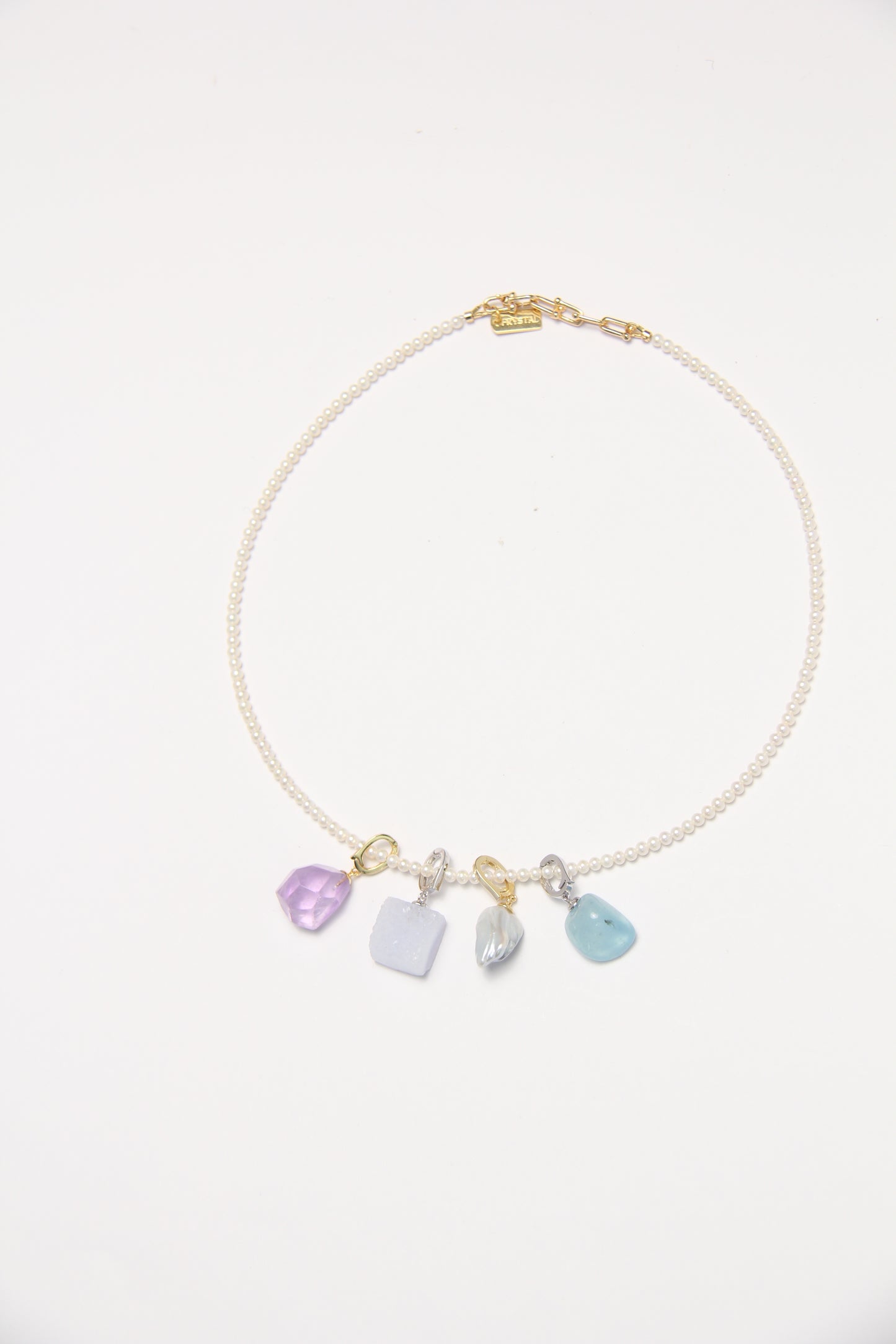 Charms: amethyst, blue lace agate, pearls, morganite