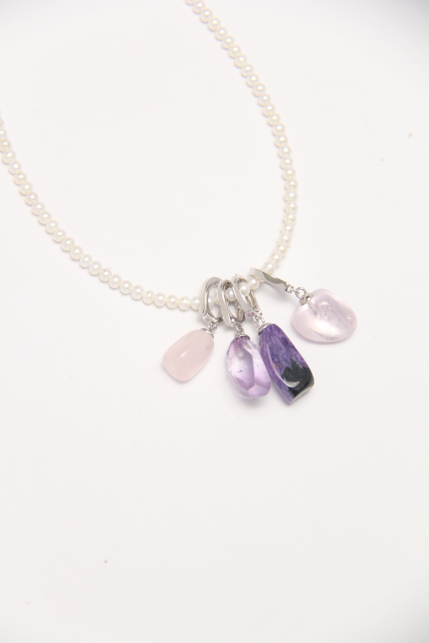 Charms: morganite,charoite, amethyst