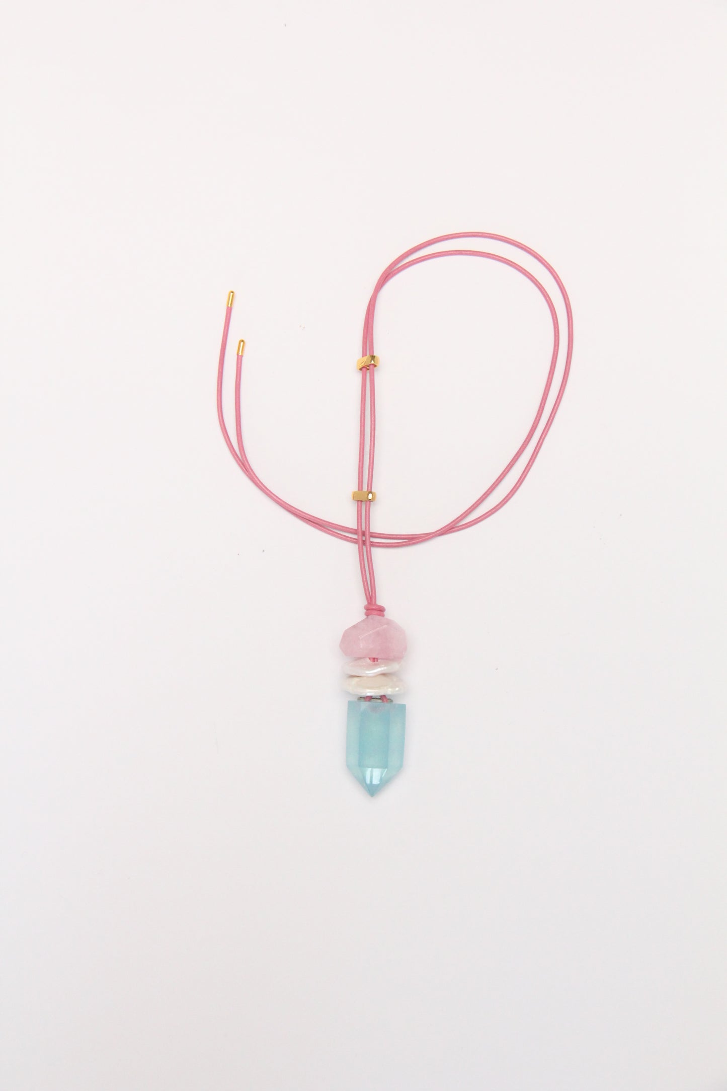 Pendant: morgnite, pearls, aquamarine