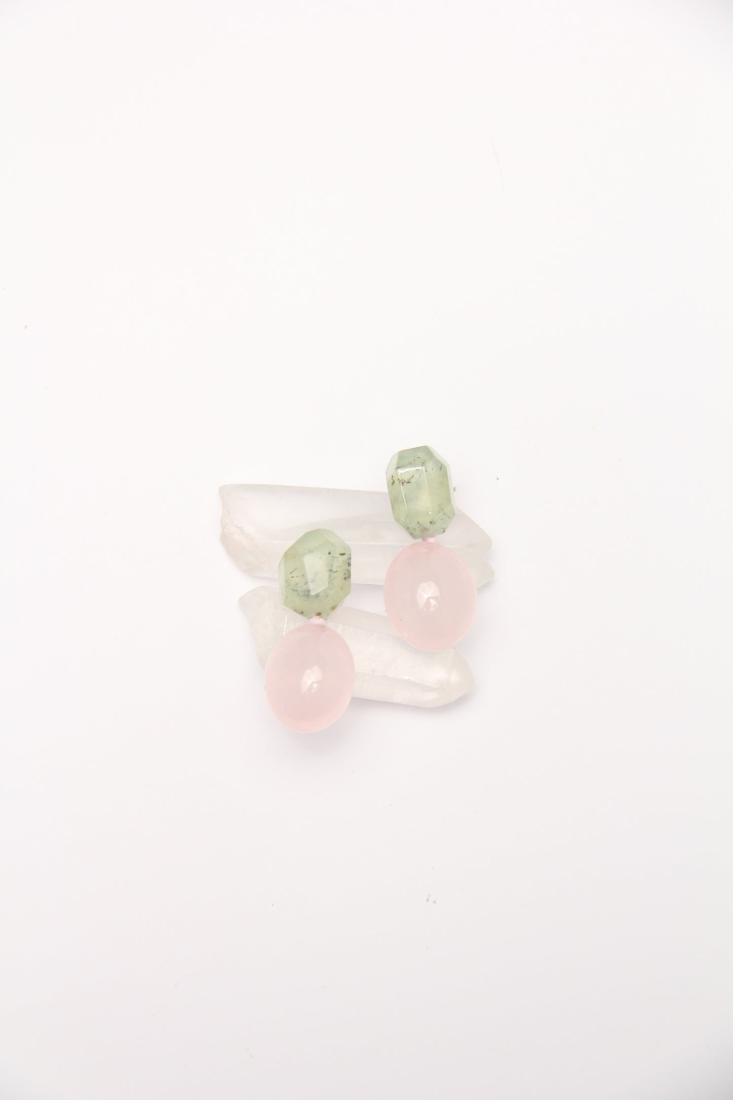 Earrings: prehnite, rose quartz
