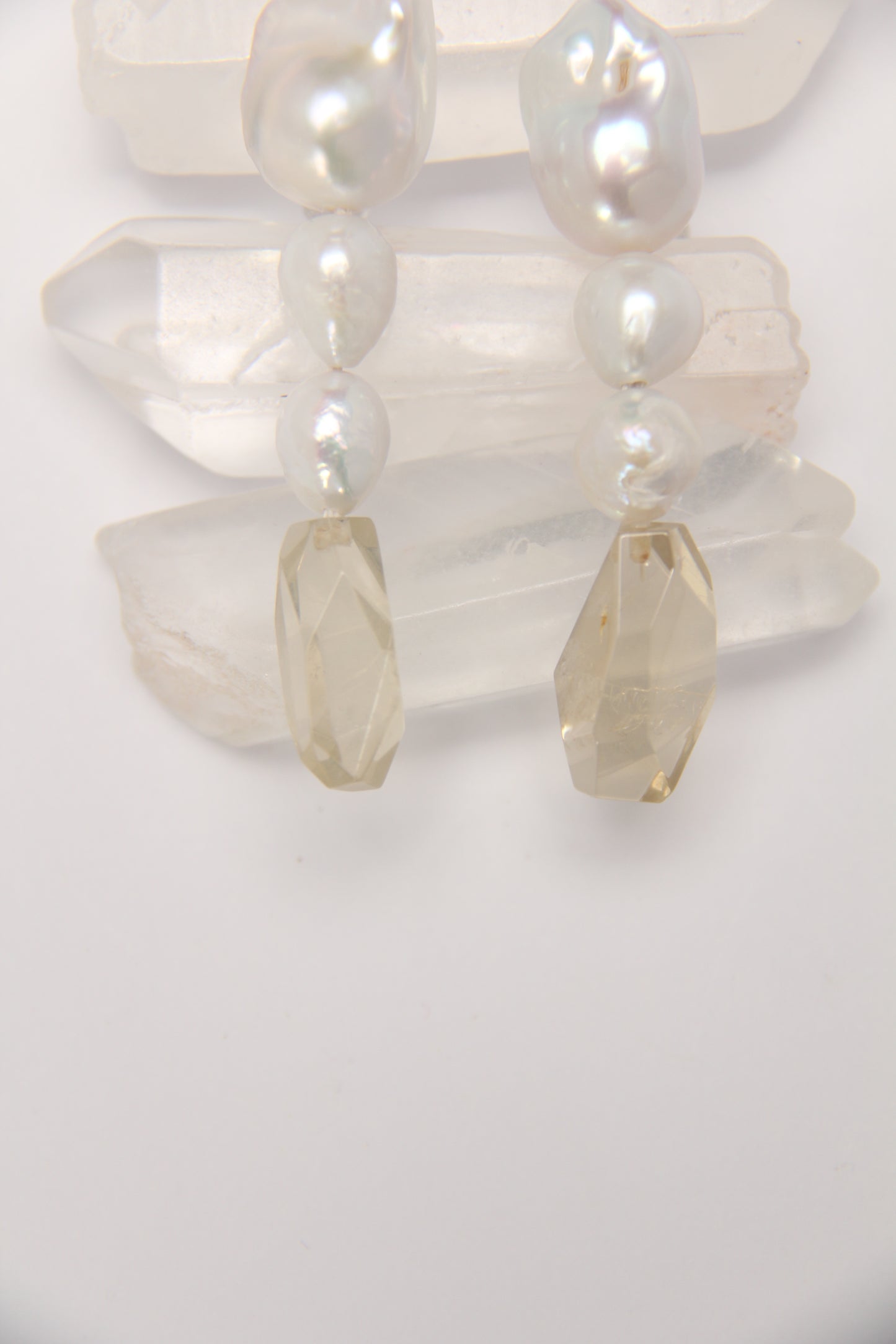 Earrings: pearls, citrine