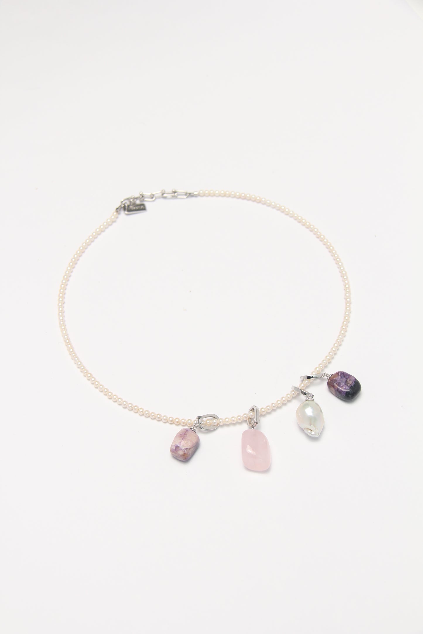 Charms: charoite, morganite, pearls