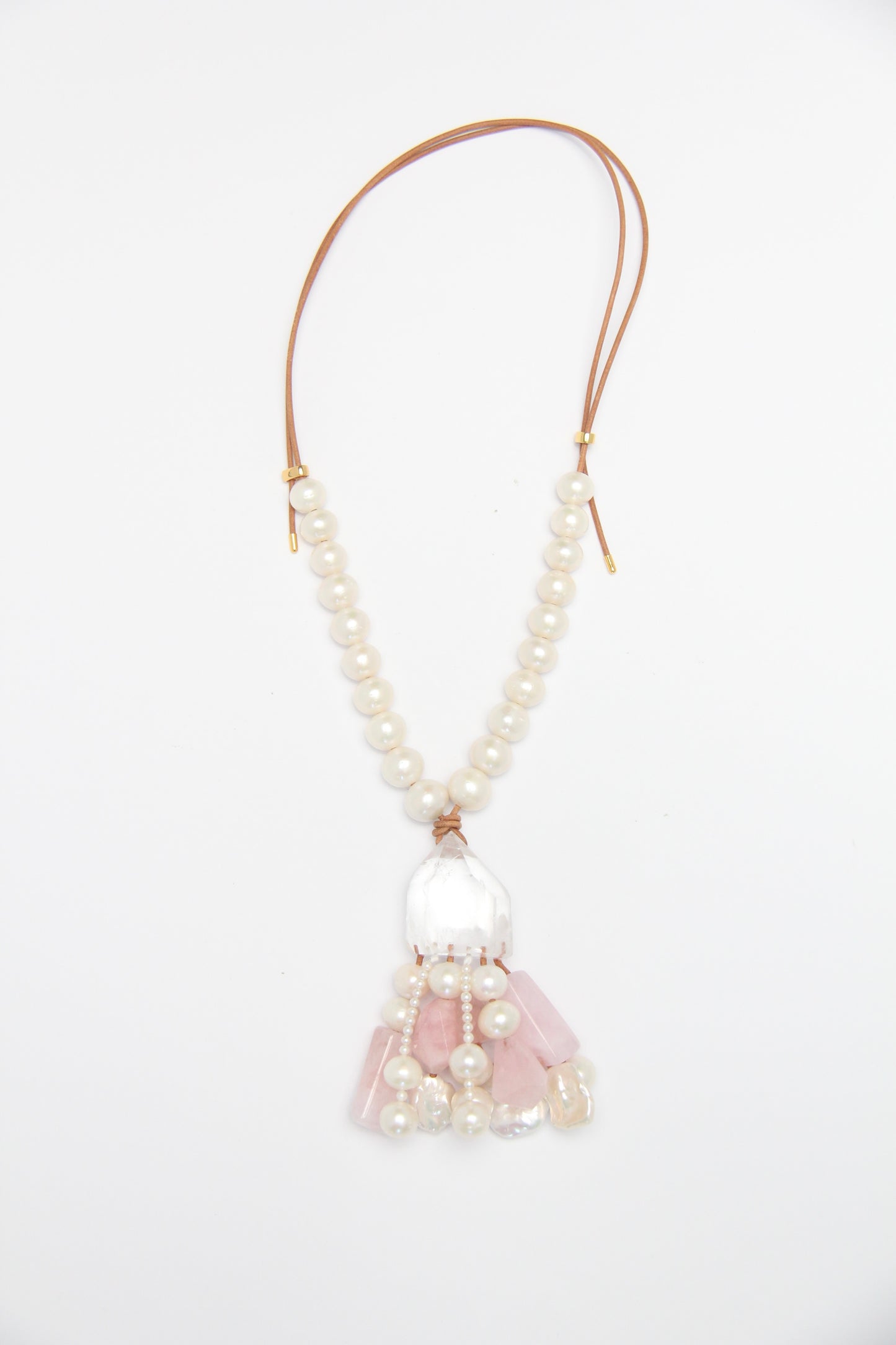 Pendant: quartz, pearls, morganite