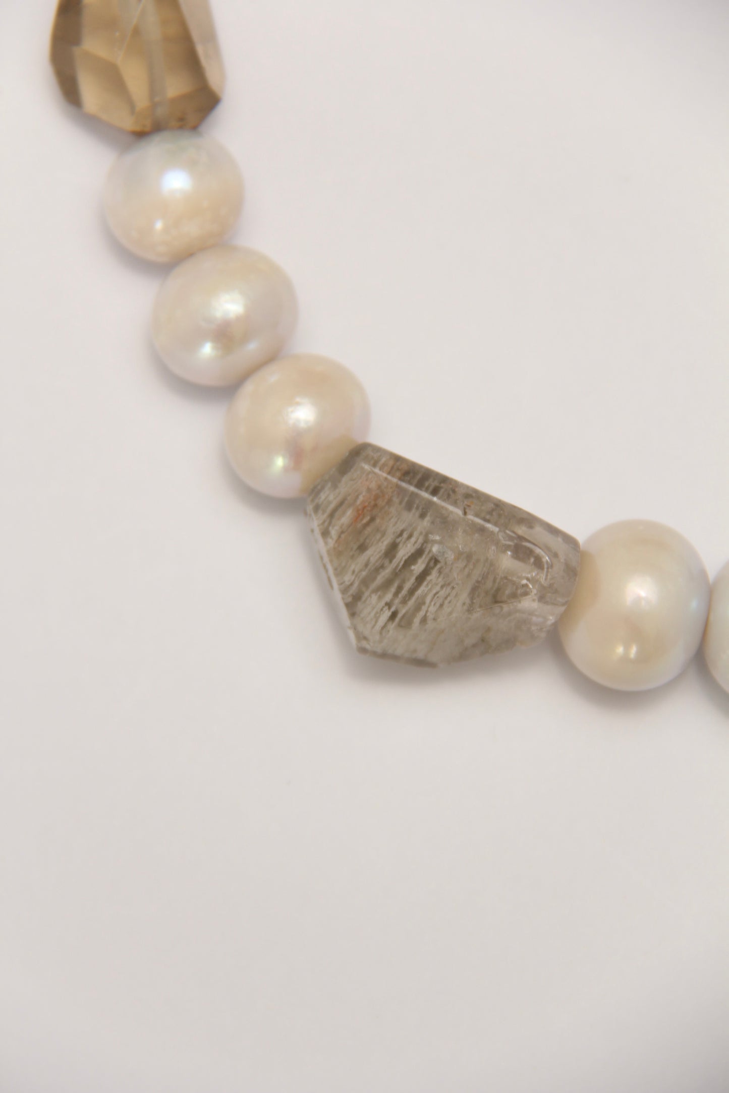 Necklace: pearls, smoky quartz, phantom quartz