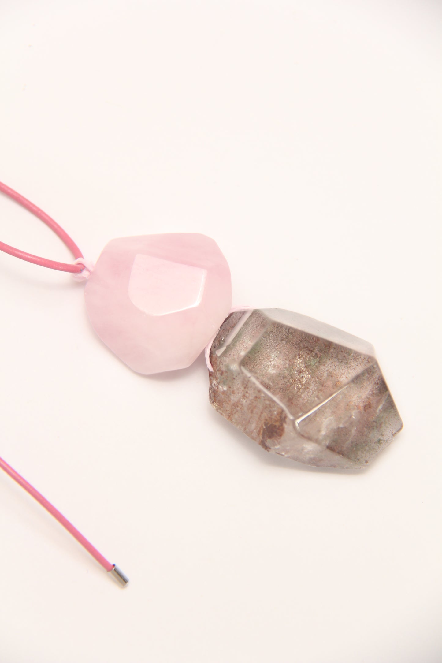 Pendant: morganite, phantom quartz
