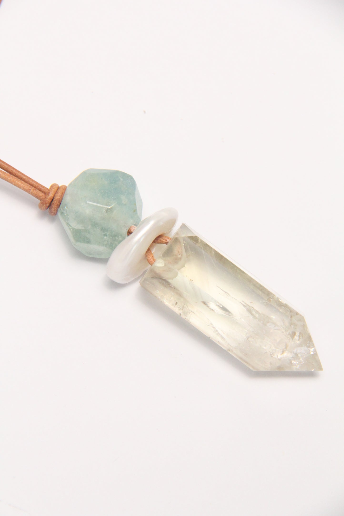 Pendant: morganite, pearl, citrine