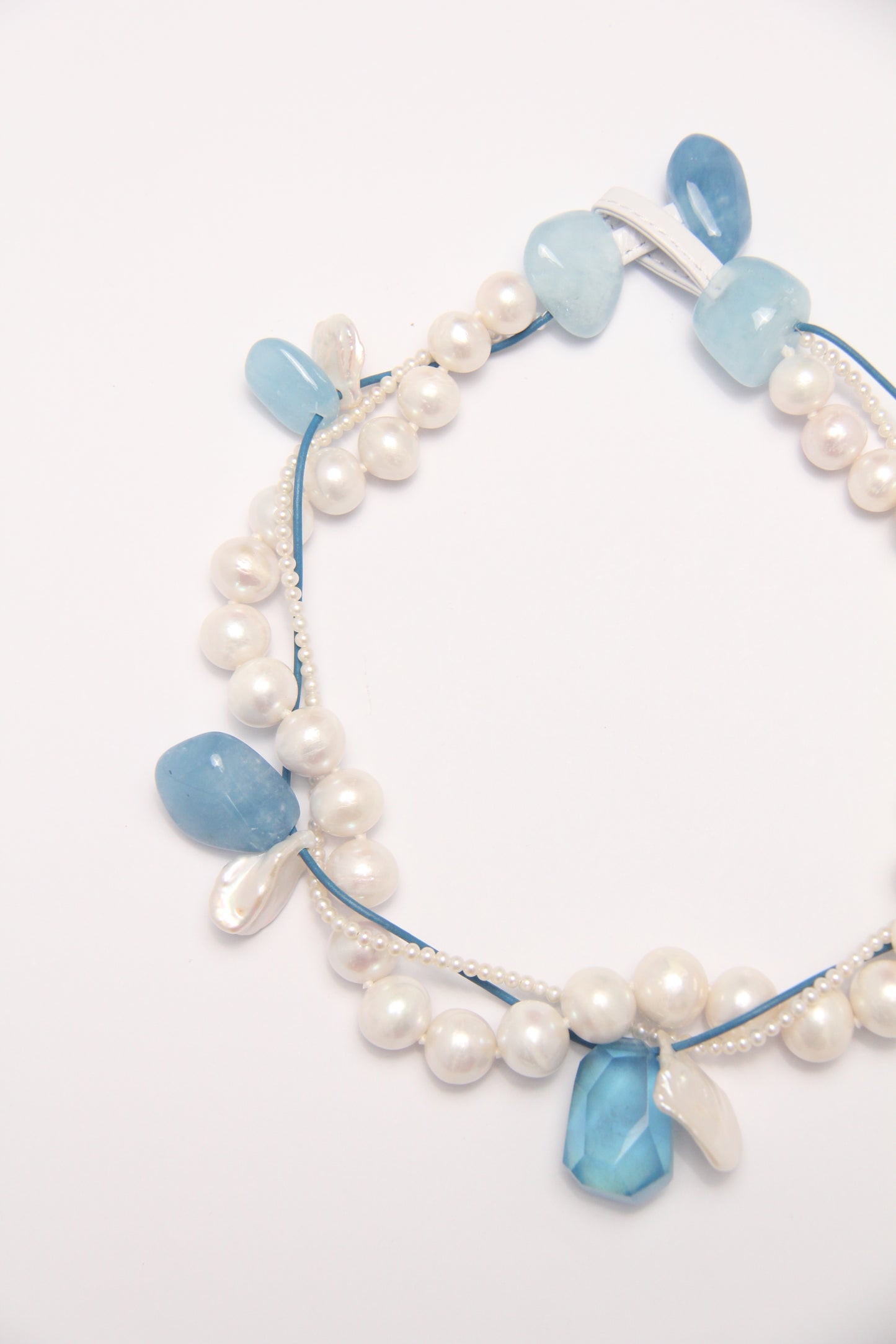 Necklace: aquamarine, morganite, pearls