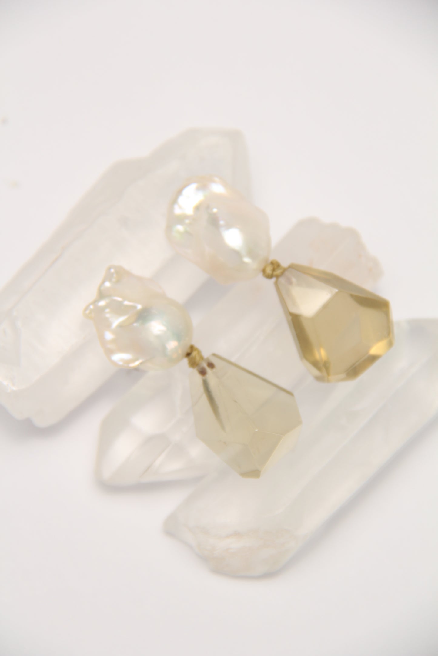 Earrings: pearls, citrine