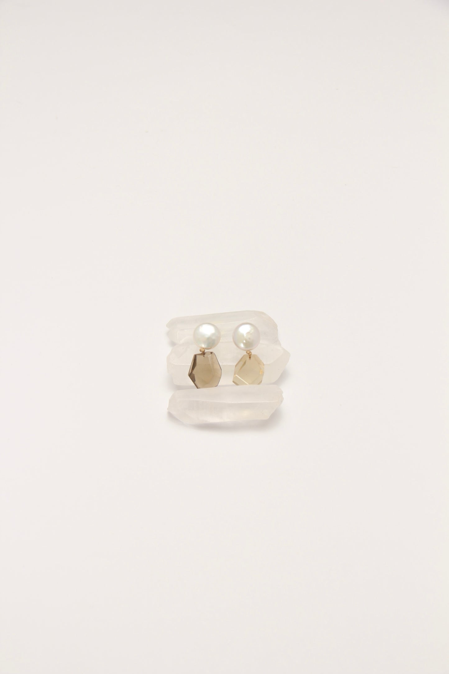 Earrings: pearls, smoky quartz, citrine