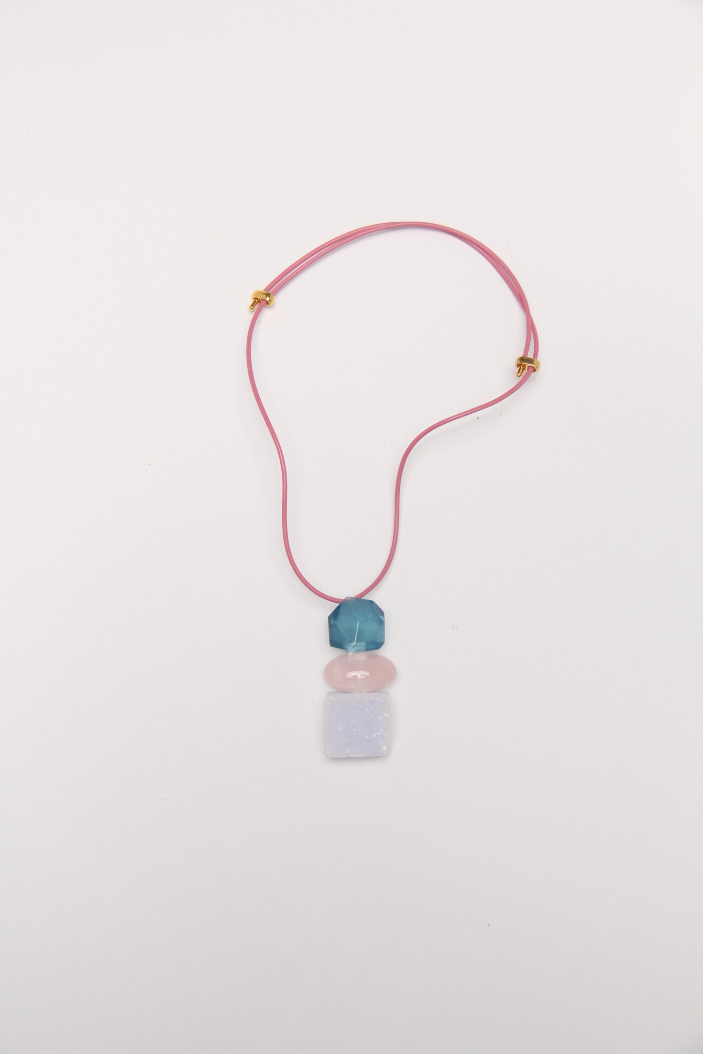 Pendant: aquamarine, rose quartz, blue lace agate