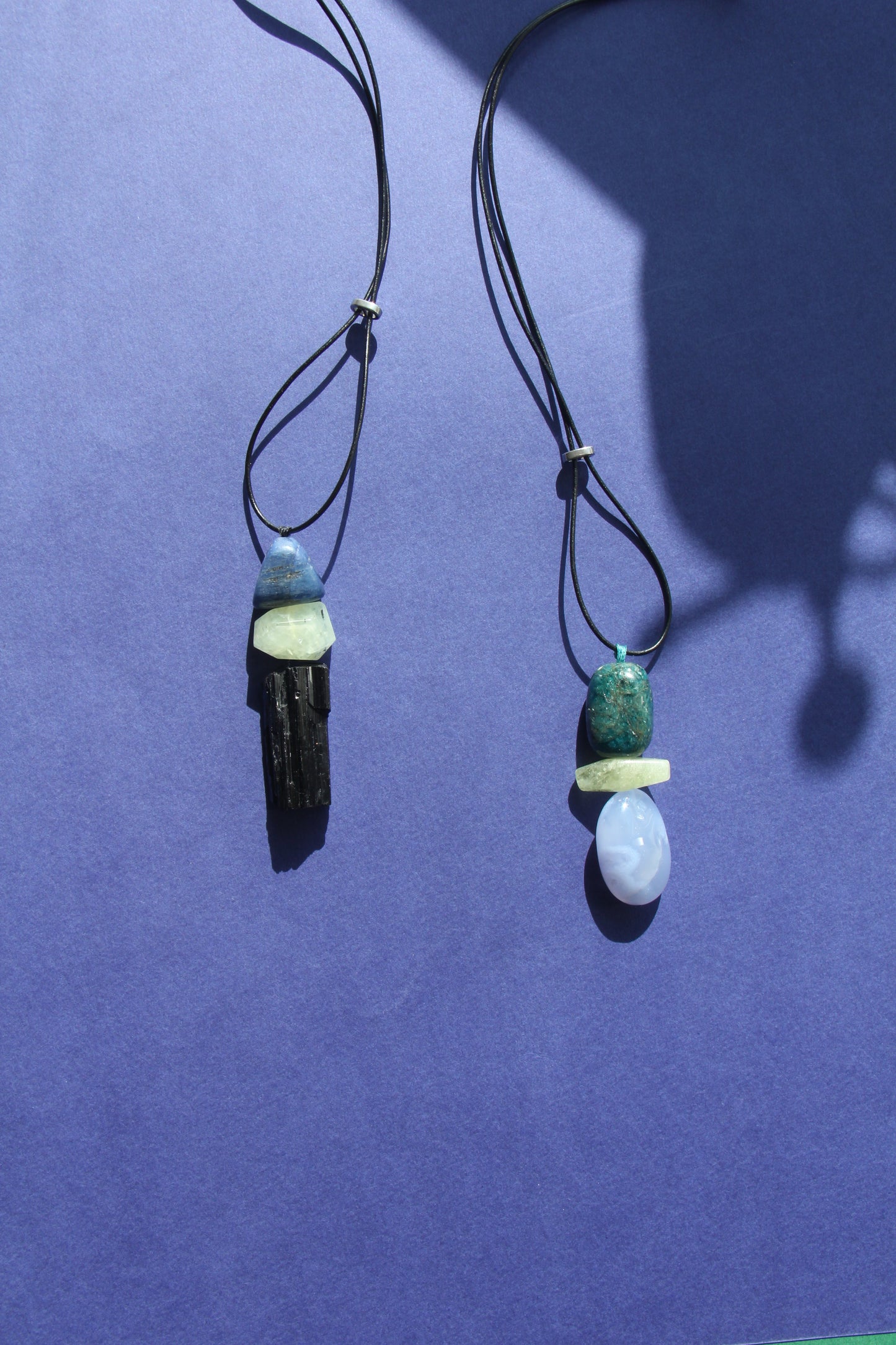 Pendant: kyanite, prehnite, black tourmaline