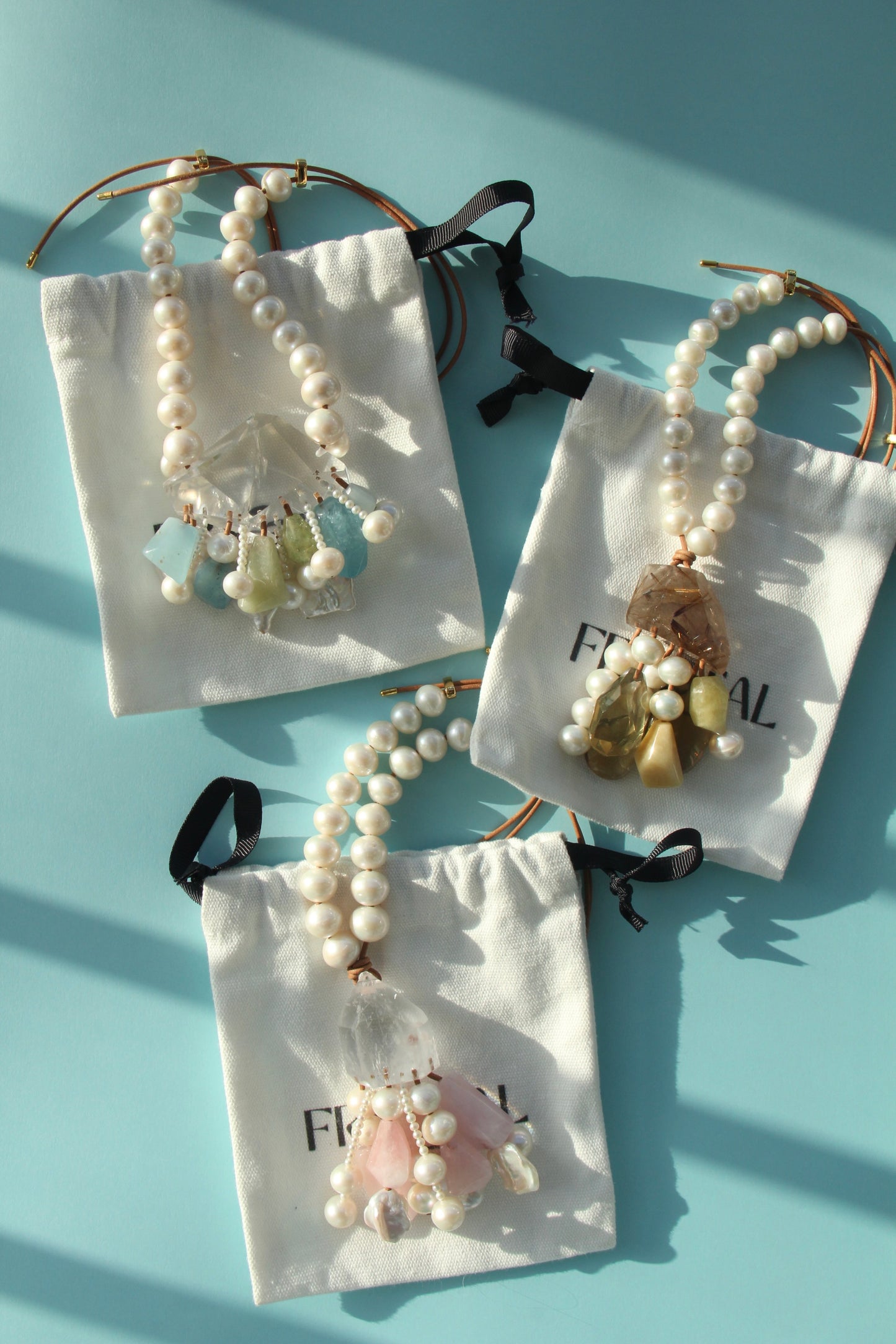 Pendant: morganite, pearls, aquamarine