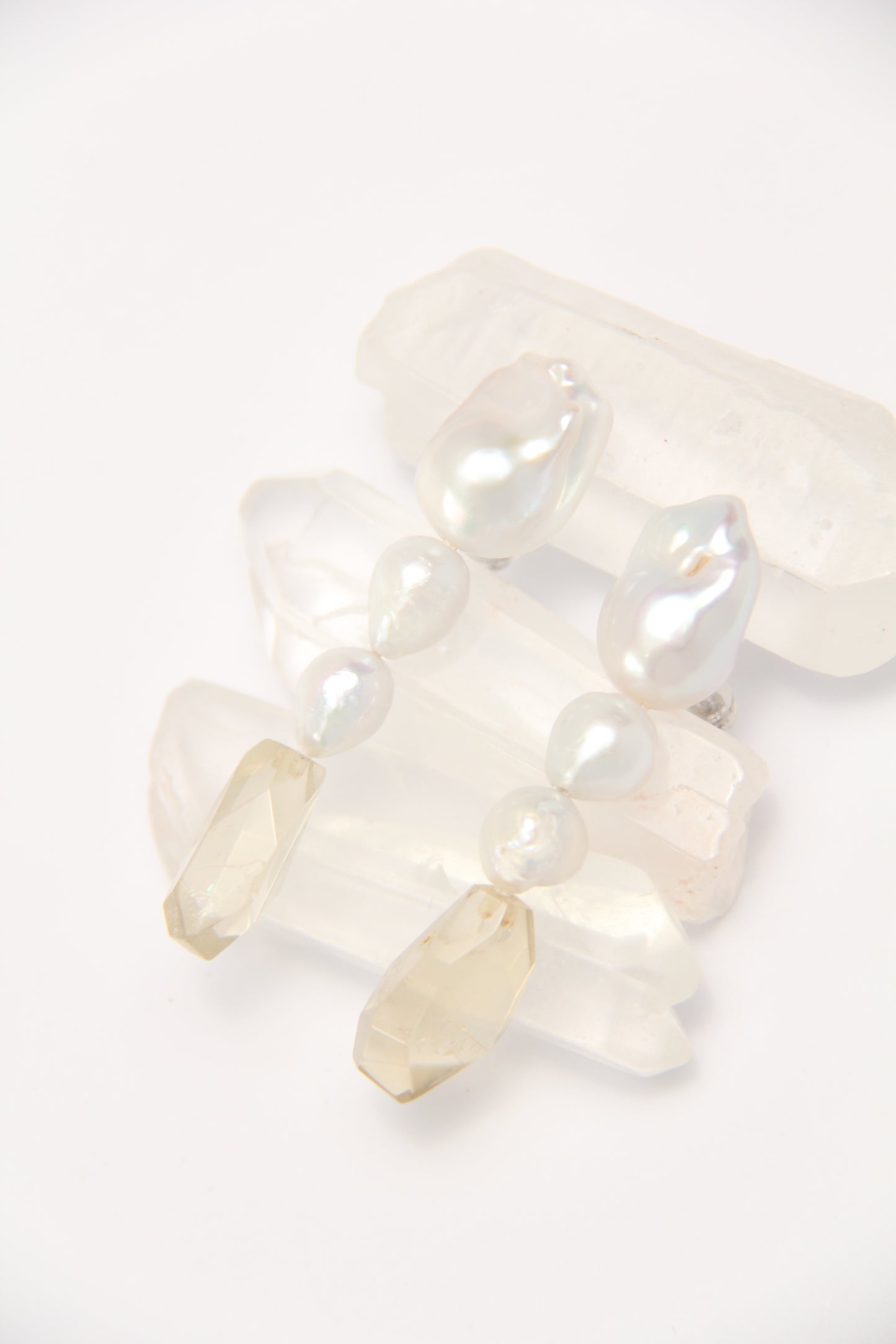 Earrings: pearls, citrine