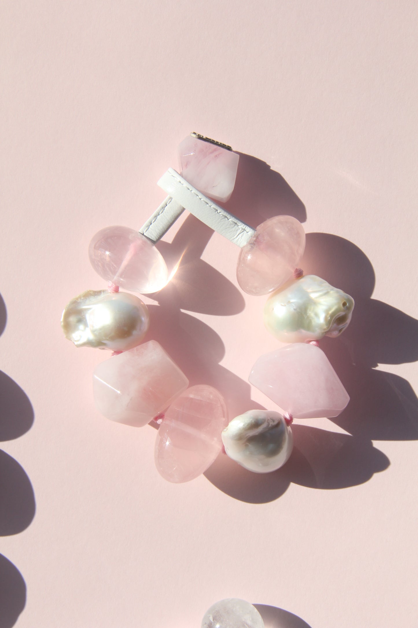 Bracelet: rose quartz, morganite, pearls