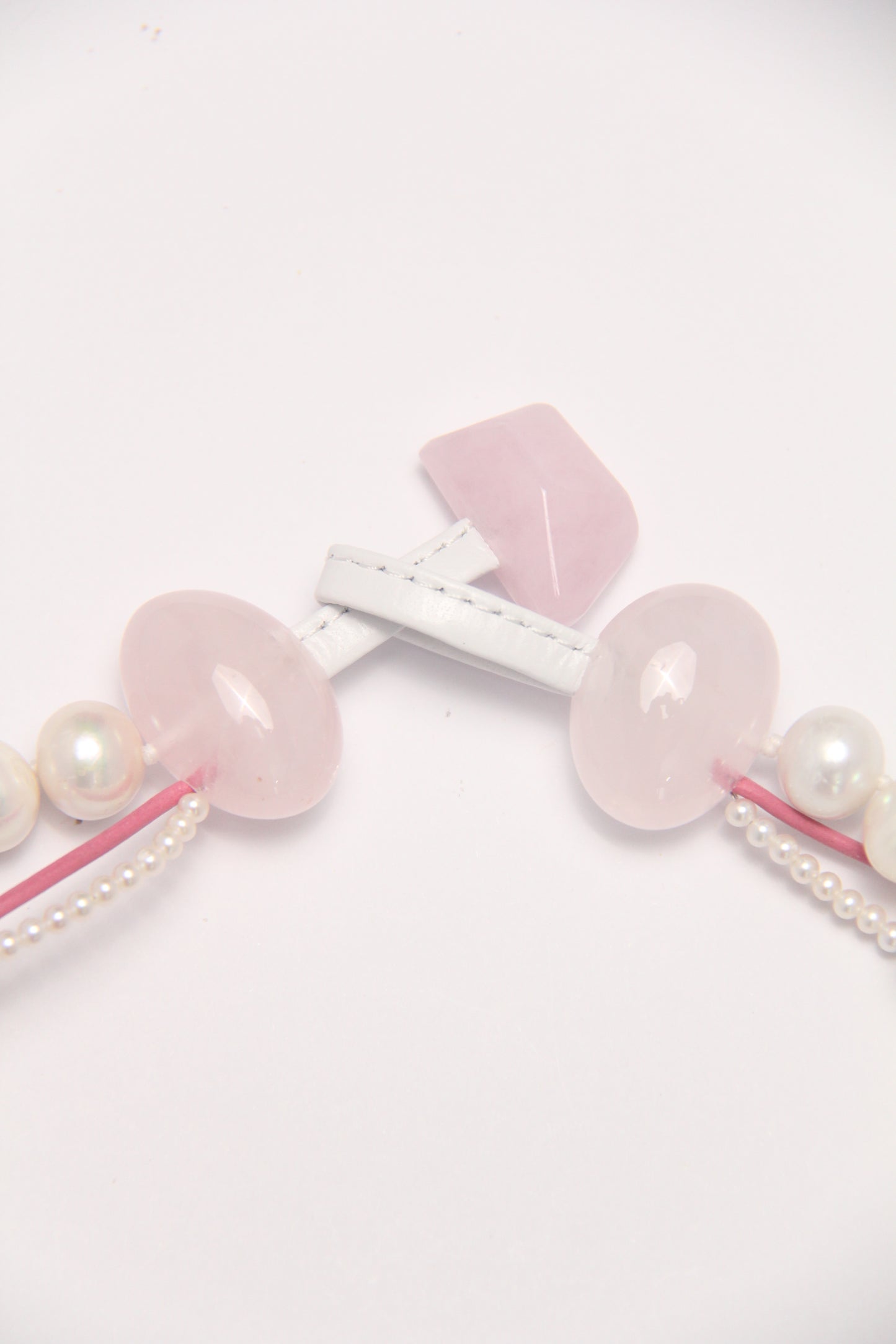 Necklace: morganite, rose quartz, pearls