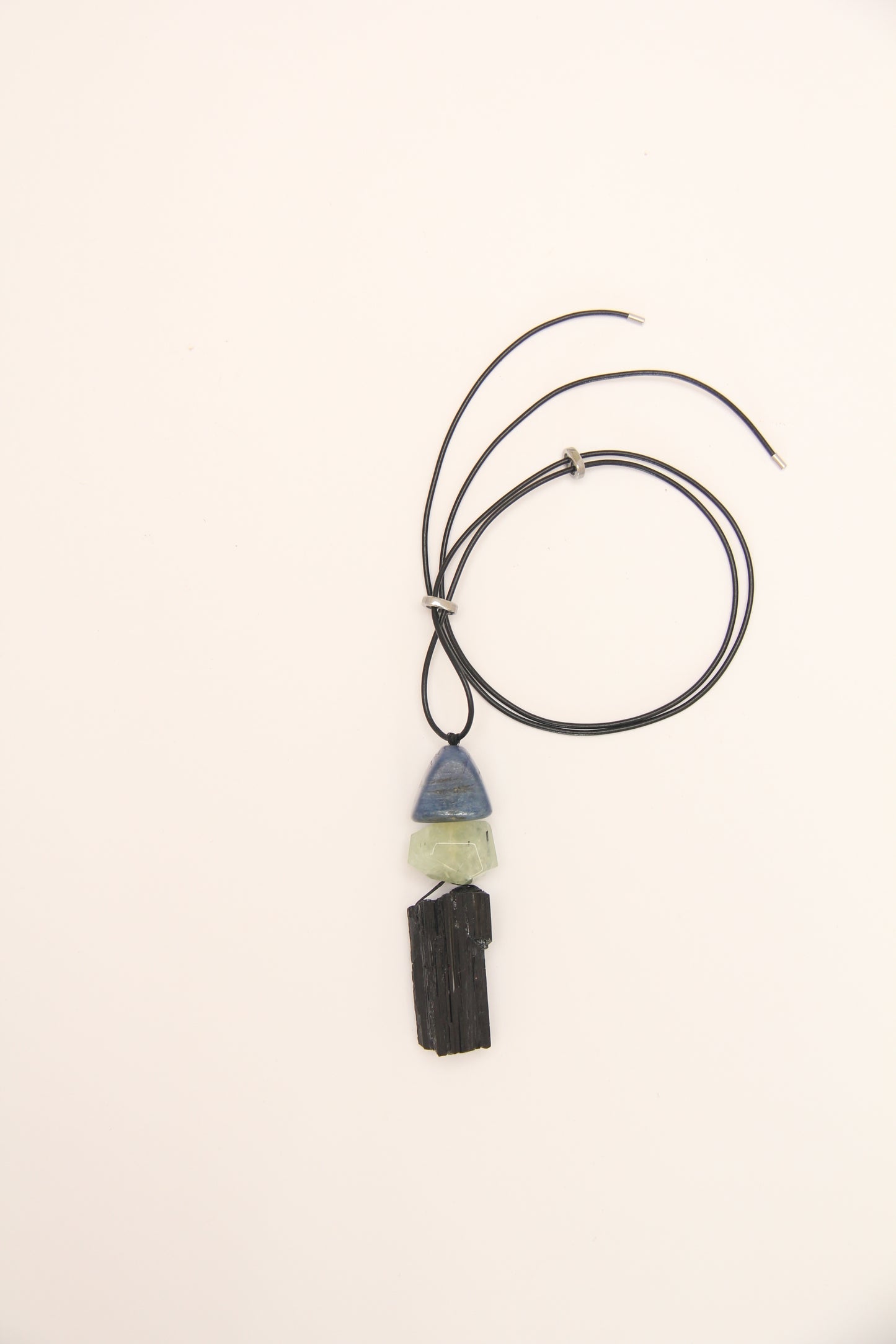 Pendant: kyanite, prehnite, black tourmaline