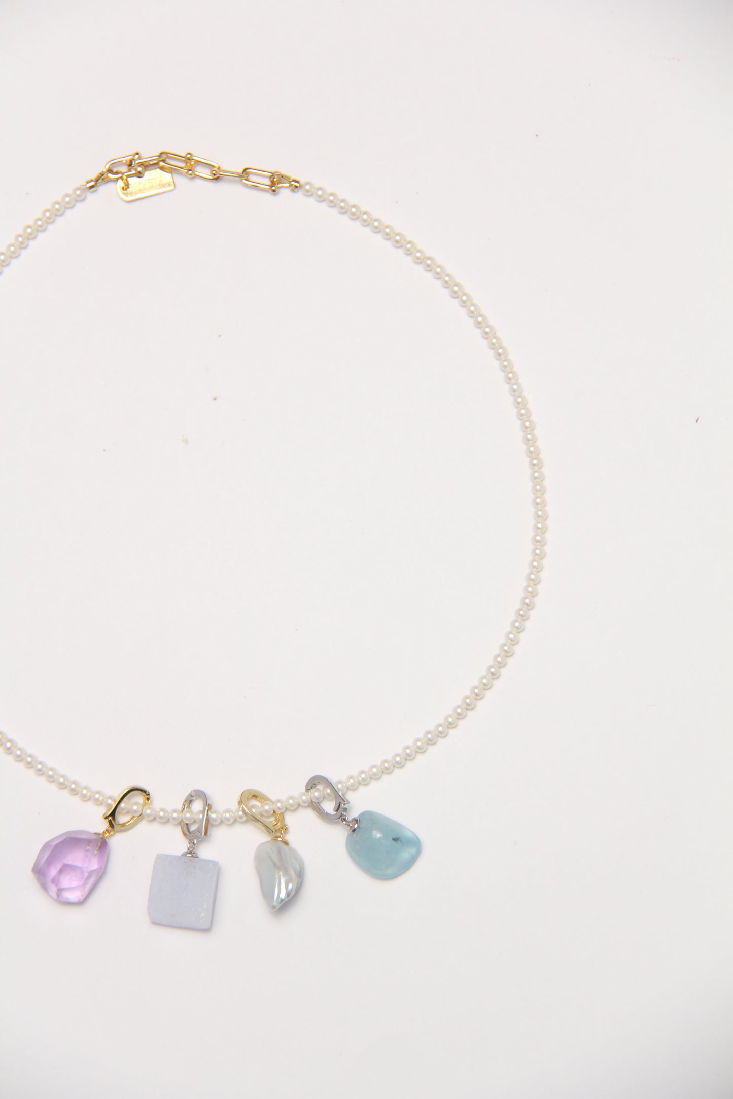 Charms: amethyst, blue lace agate, pearls, morganite