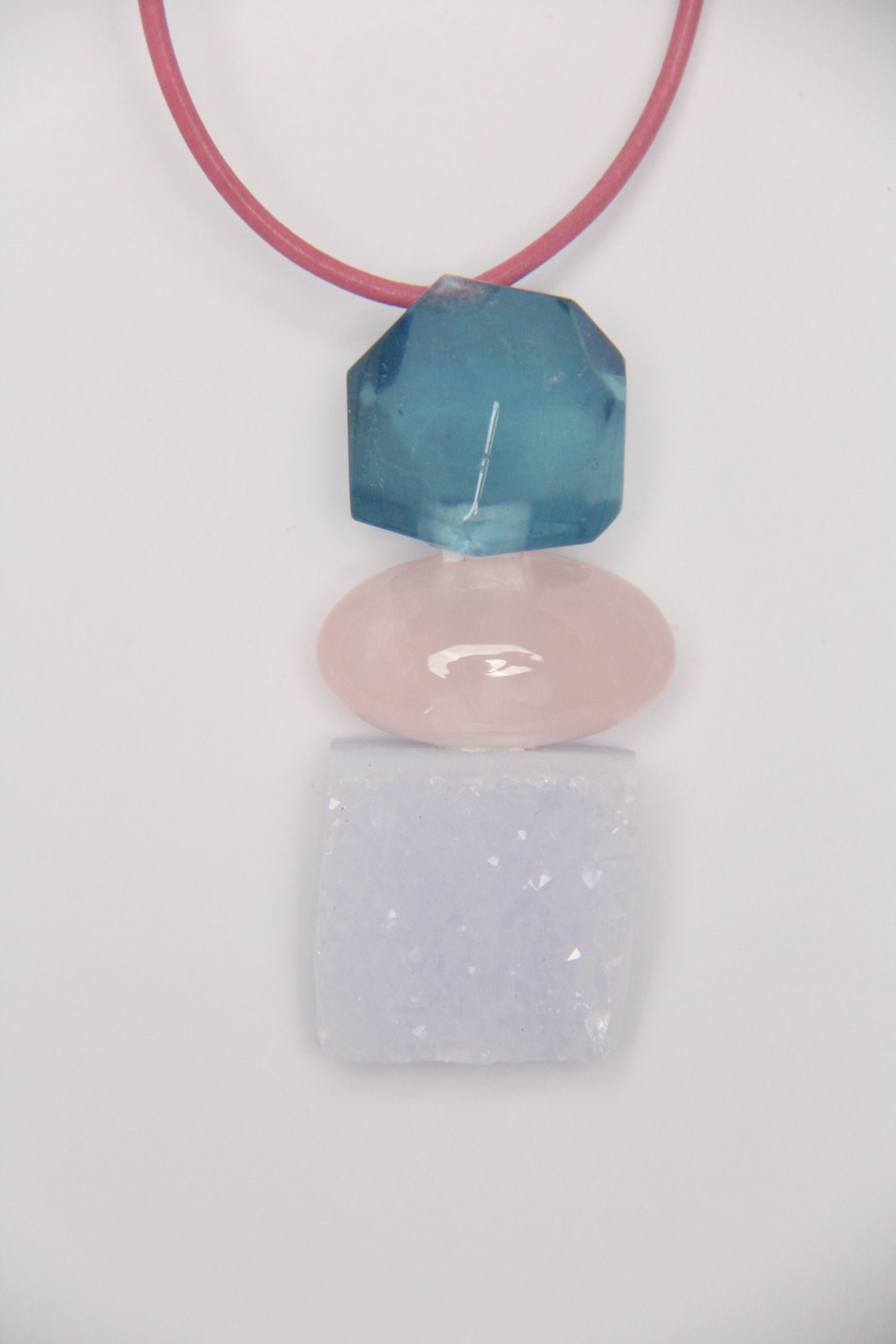 Pendant: aquamarine, rose quartz, blue lace agate