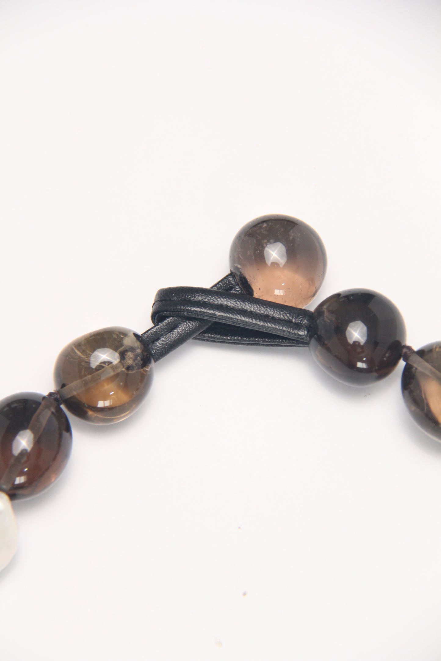Necklace: smoky quartz, titanium magnet, pearls