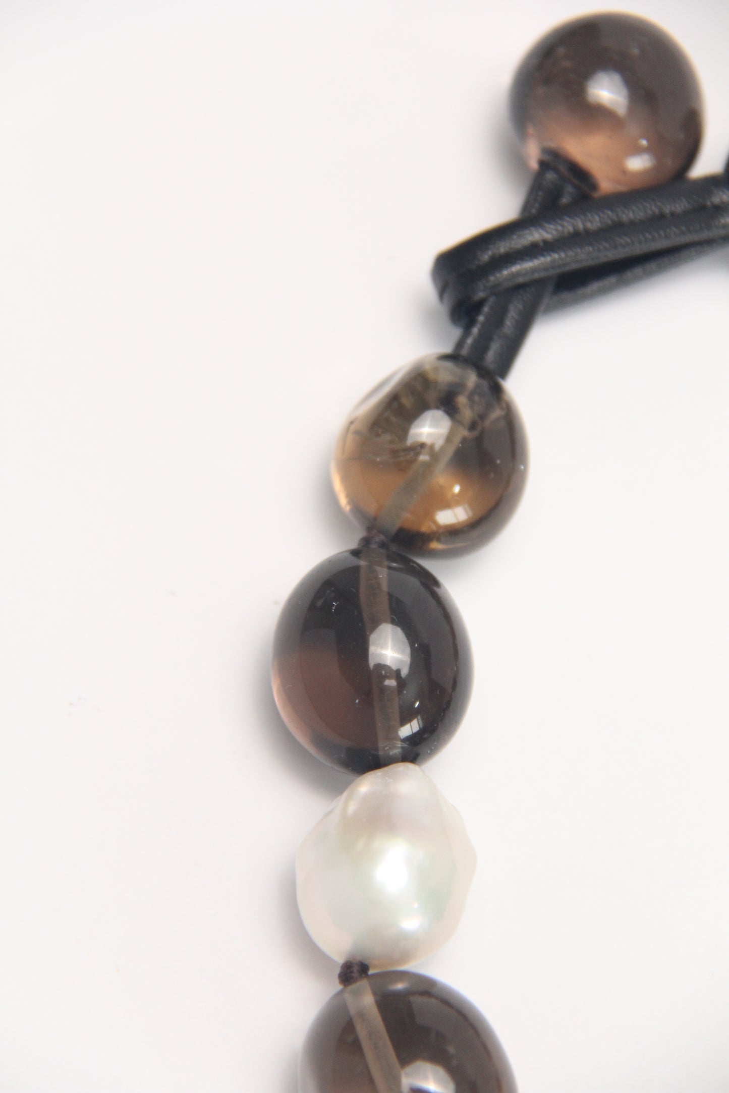 Necklace: smoky quartz, titanium magnet, pearls