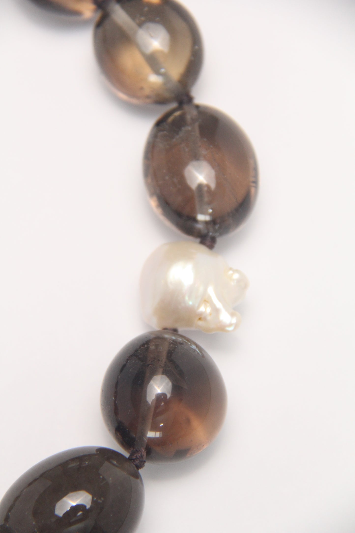 Necklace: smoky quartz, titanium magnet, pearls