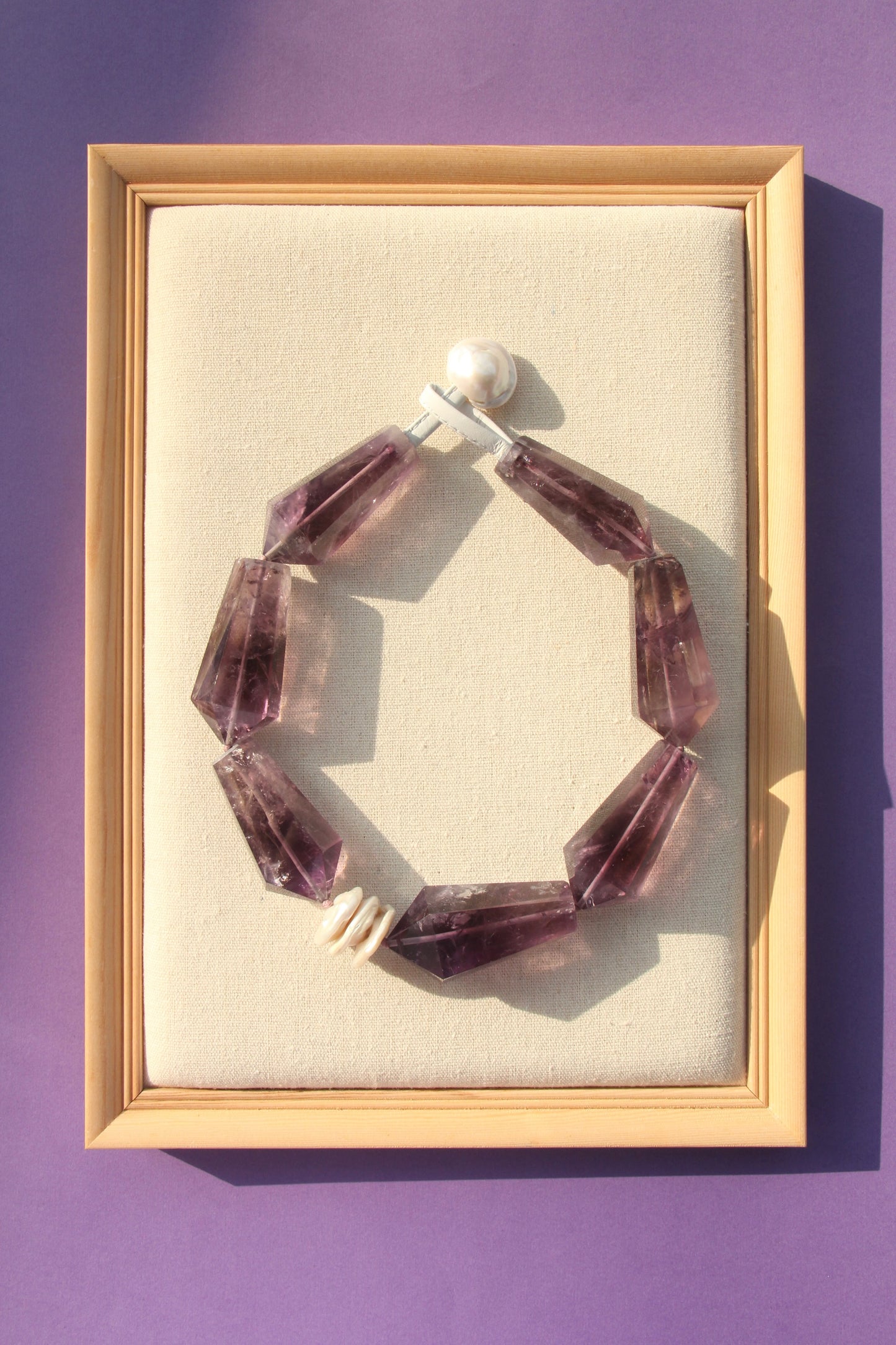 Necklace: amethyst, pearls