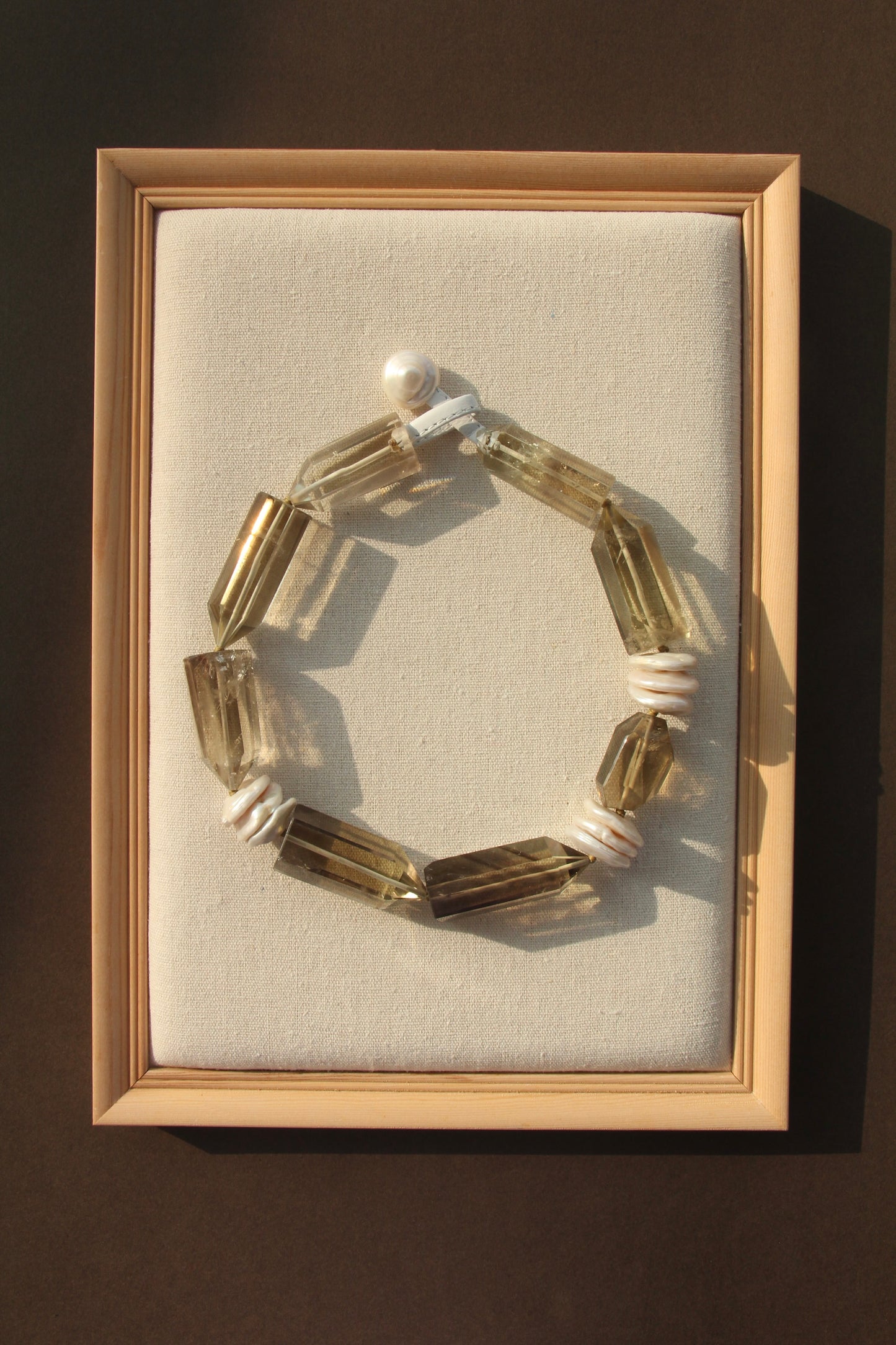 Necklace: citrine, pealrs