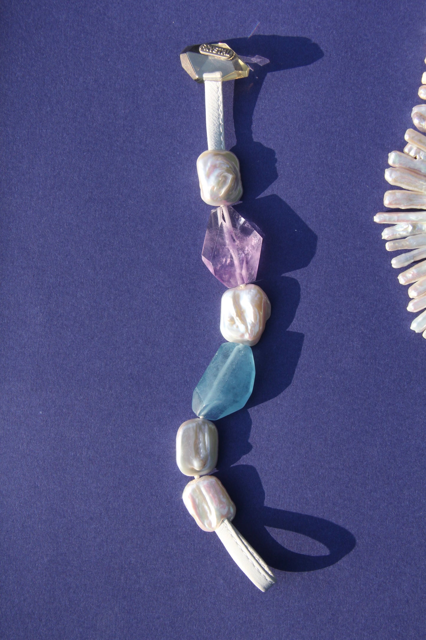 Bracelet: aquamarine, amethyst, citrine, pearls