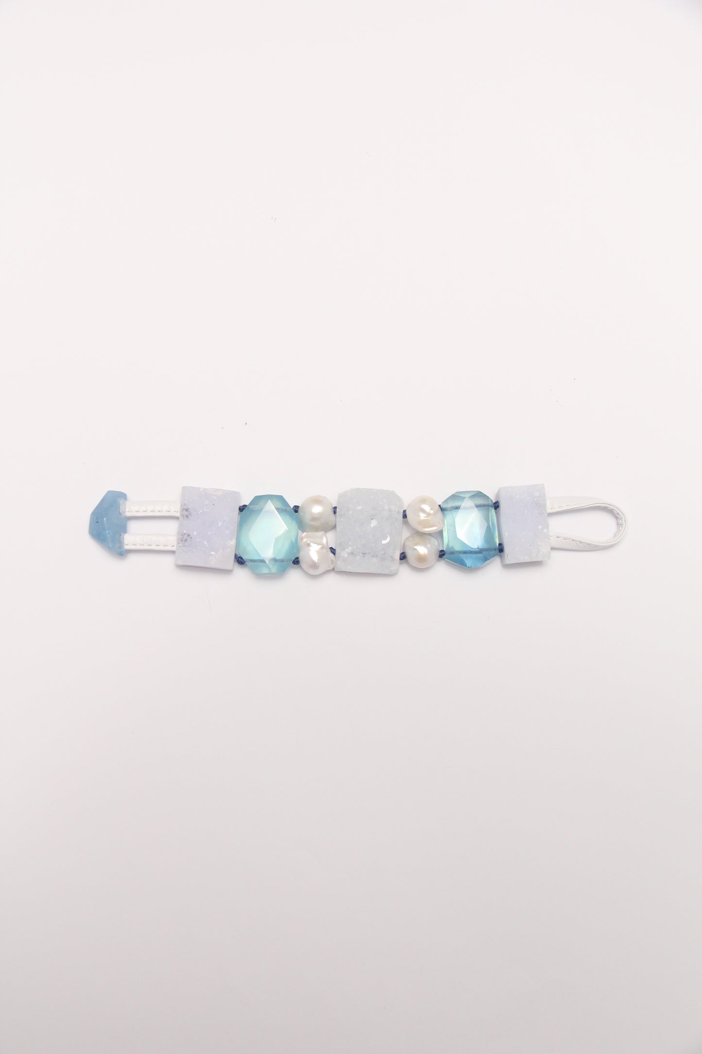 Bracelet: aquamarine, blue lace agate, pearls