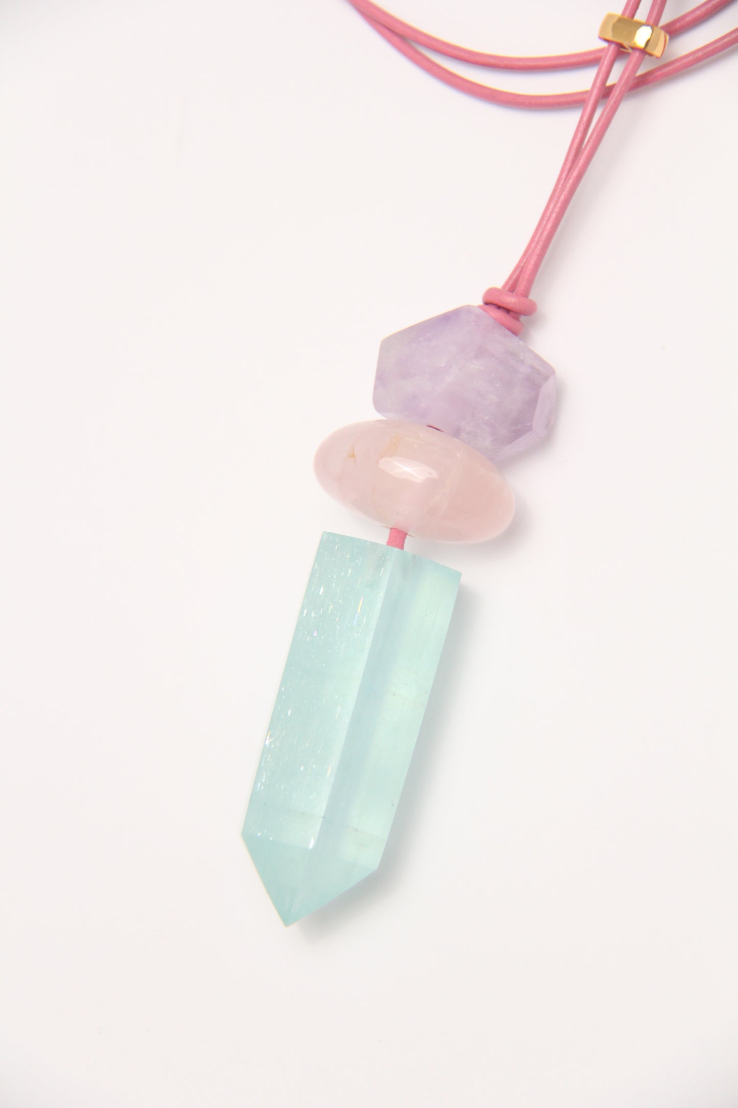 Pendant: amethyst, rose quartz, aquamarine