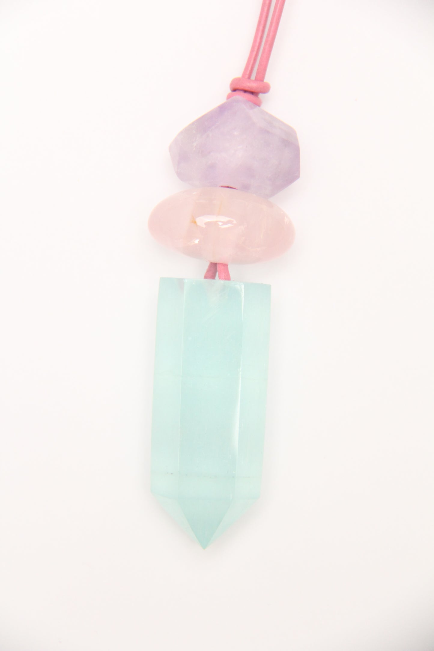 Pendant: amethyst, rose quartz, aquamarine