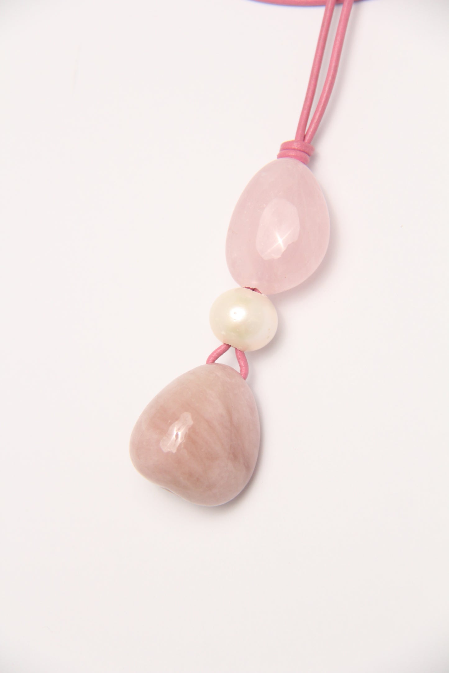 Pendant: rose quartz, pearl, morganite
