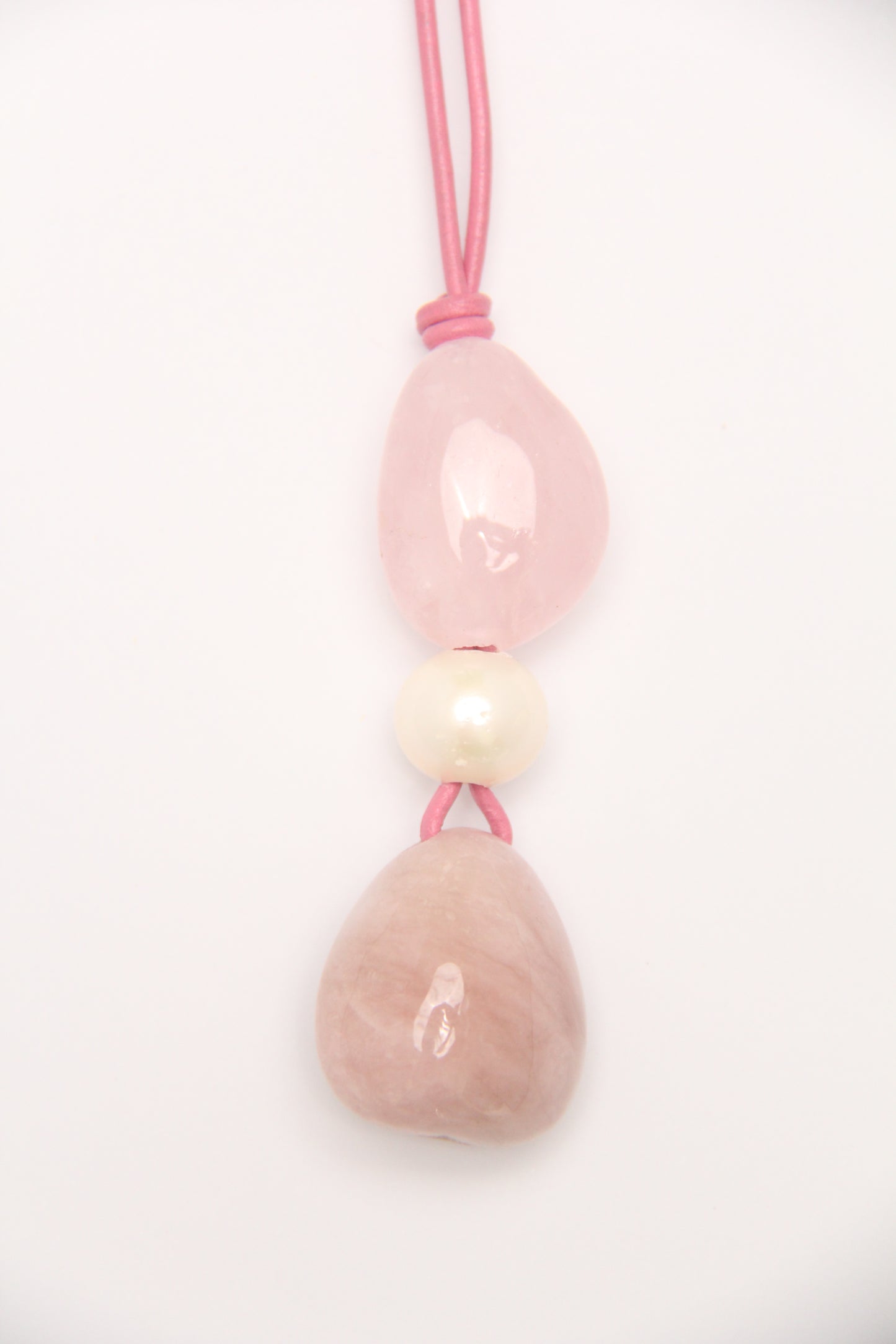 Pendant: rose quartz, pearl, morganite