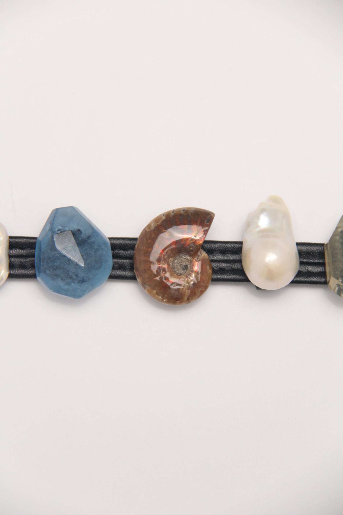 Bracelet: aquamarine, ammonite, pearl, citrine