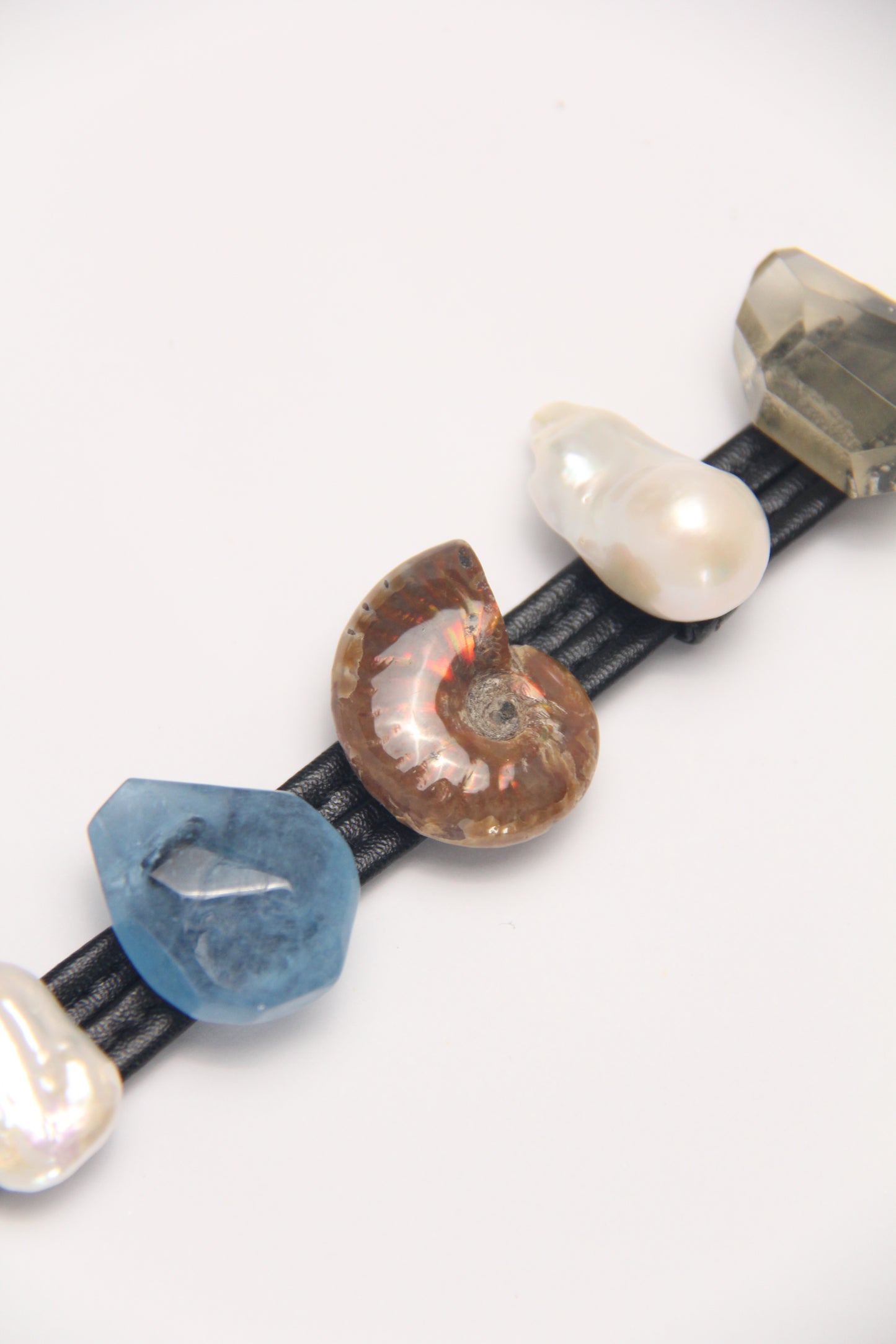 Bracelet: aquamarine, ammonite, pearl, citrine