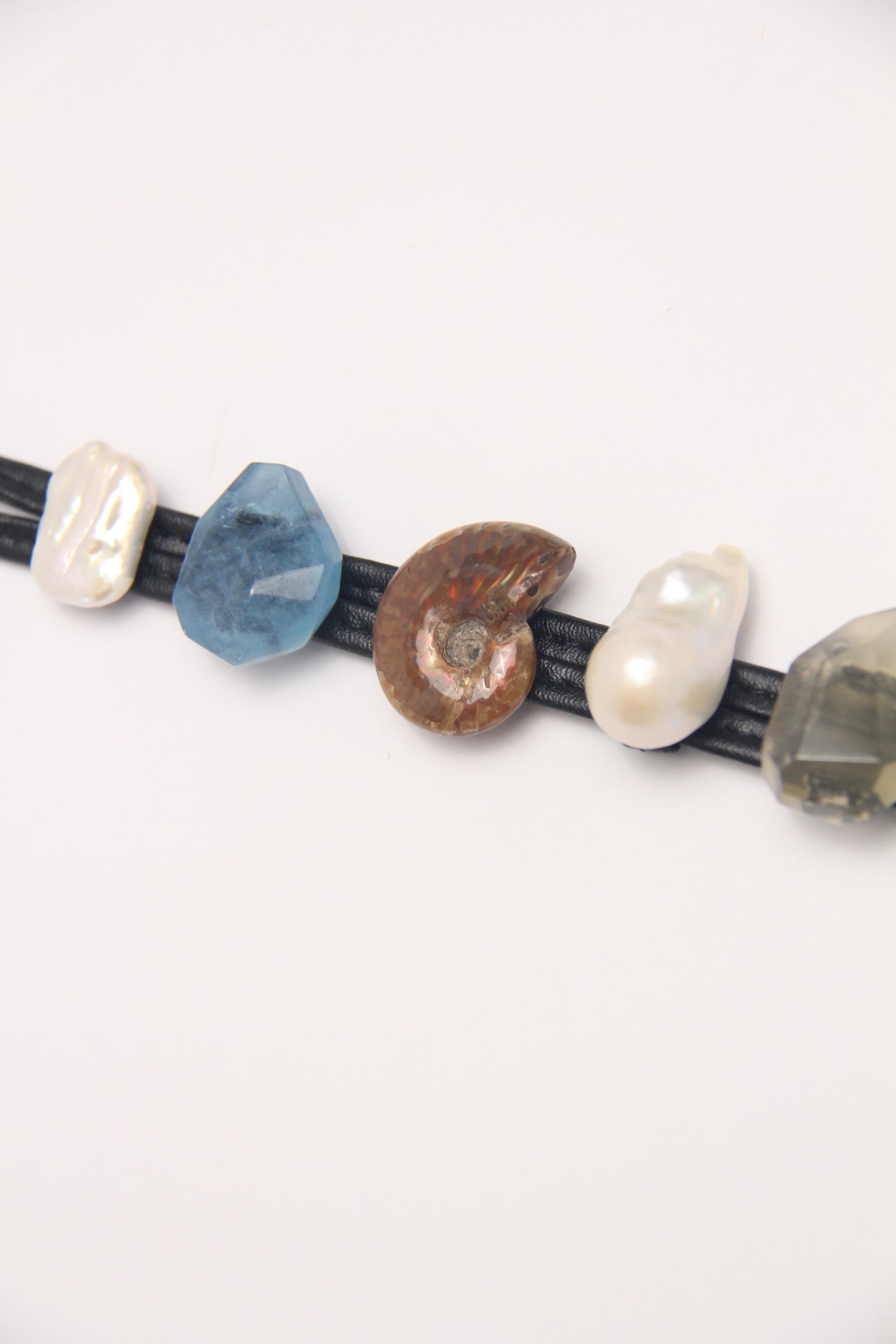 Bracelet: aquamarine, ammonite, pearl, citrine