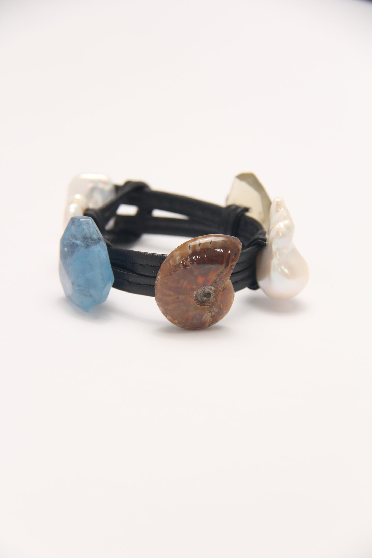 Bracelet: aquamarine, ammonite, pearl, citrine