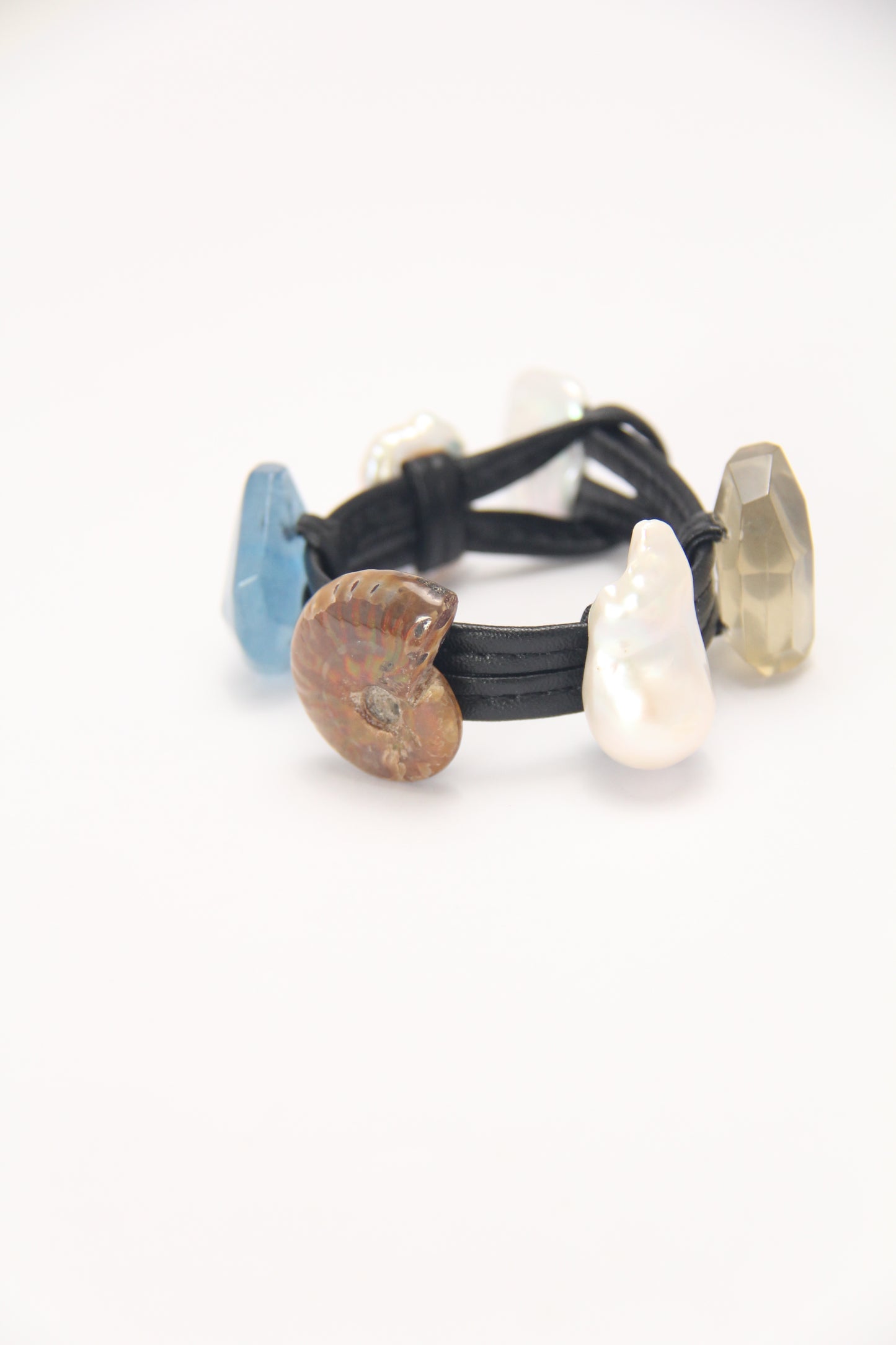 Bracelet: aquamarine, ammonite, pearl, citrine