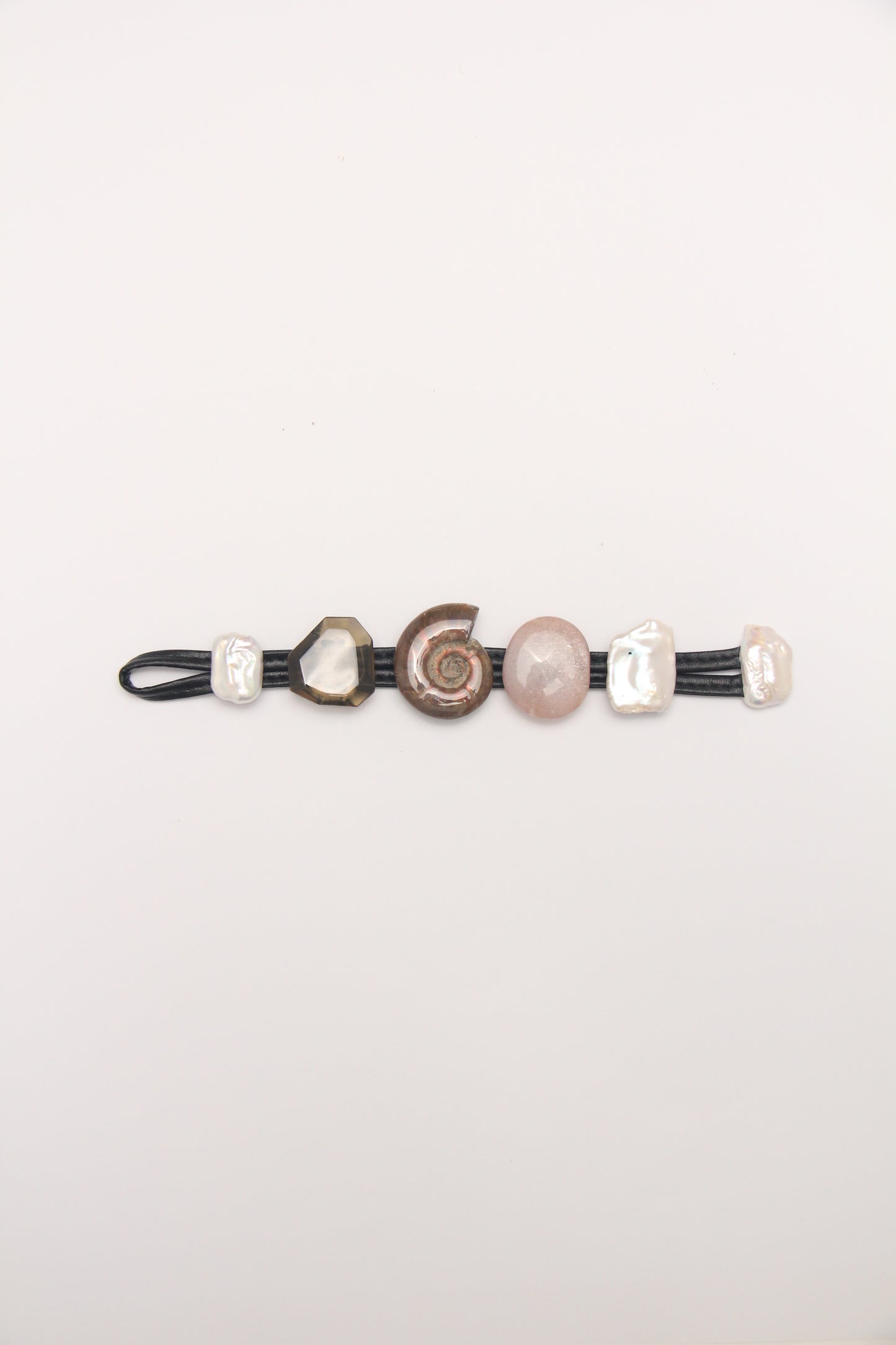 Bracelet: citrine, ammonite, sunstone, pearl