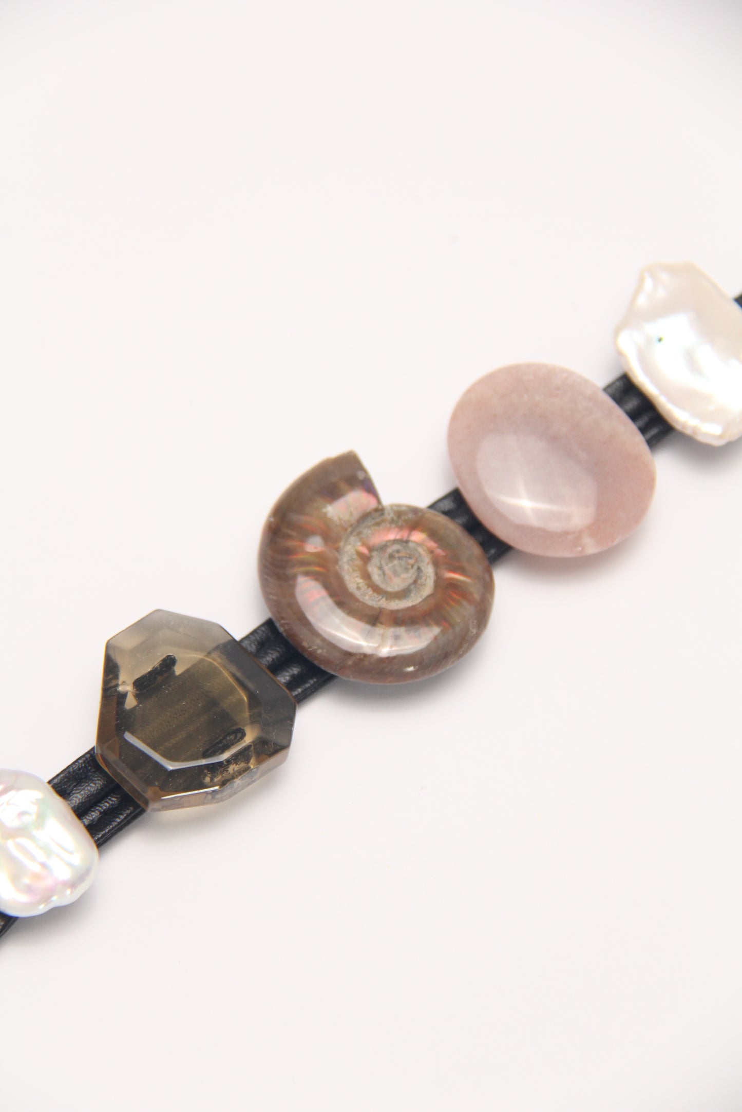 Bracelet: citrine, ammonite, sunstone, pearl
