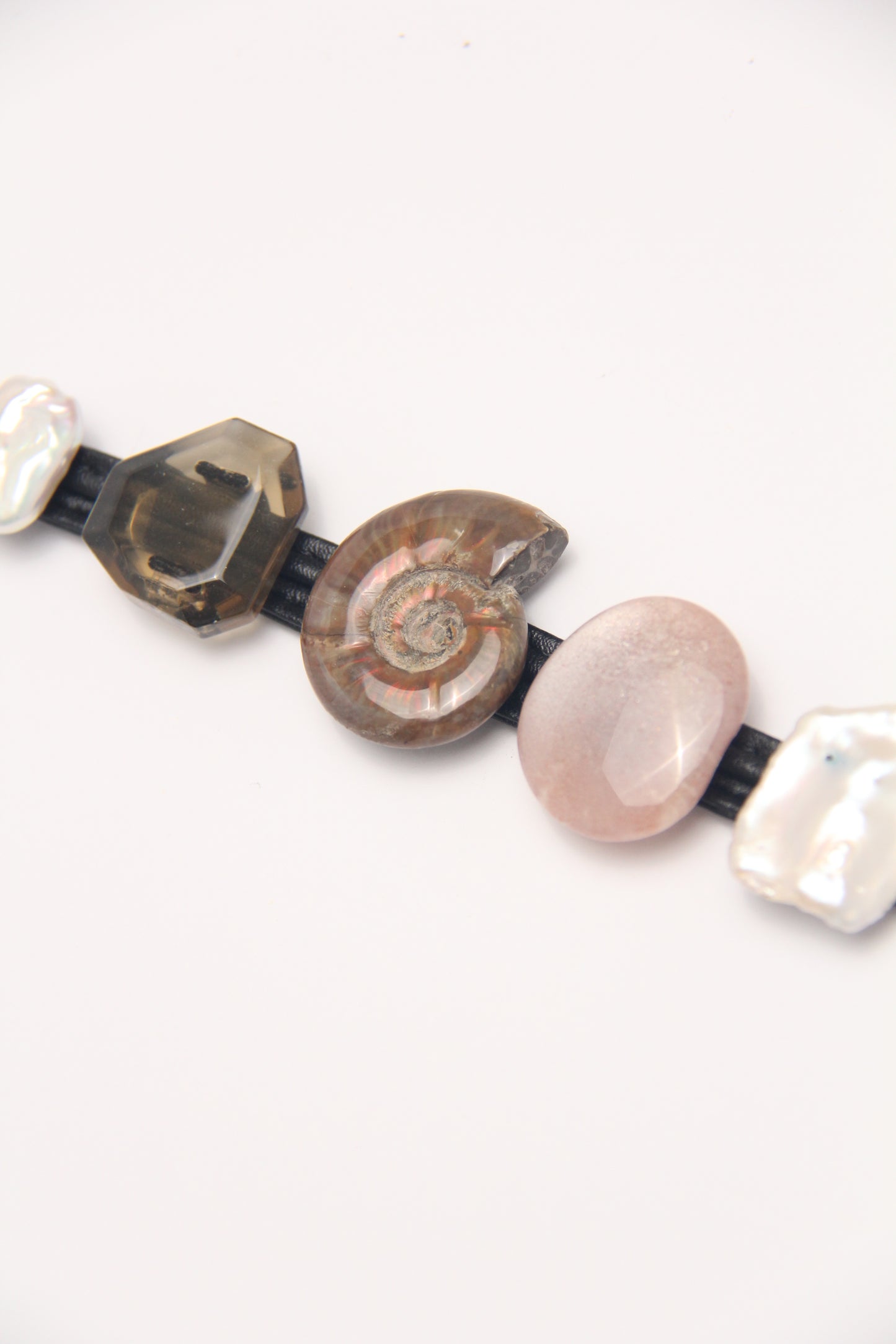 Bracelet: citrine, ammonite, sunstone, pearl