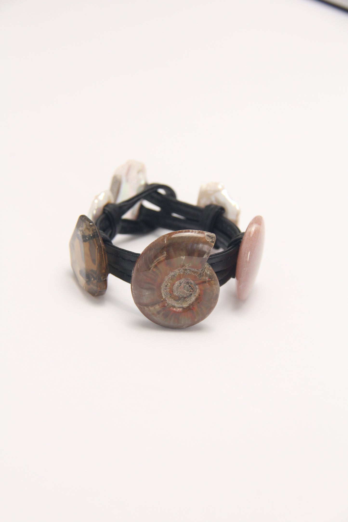 Bracelet: citrine, ammonite, sunstone, pearl