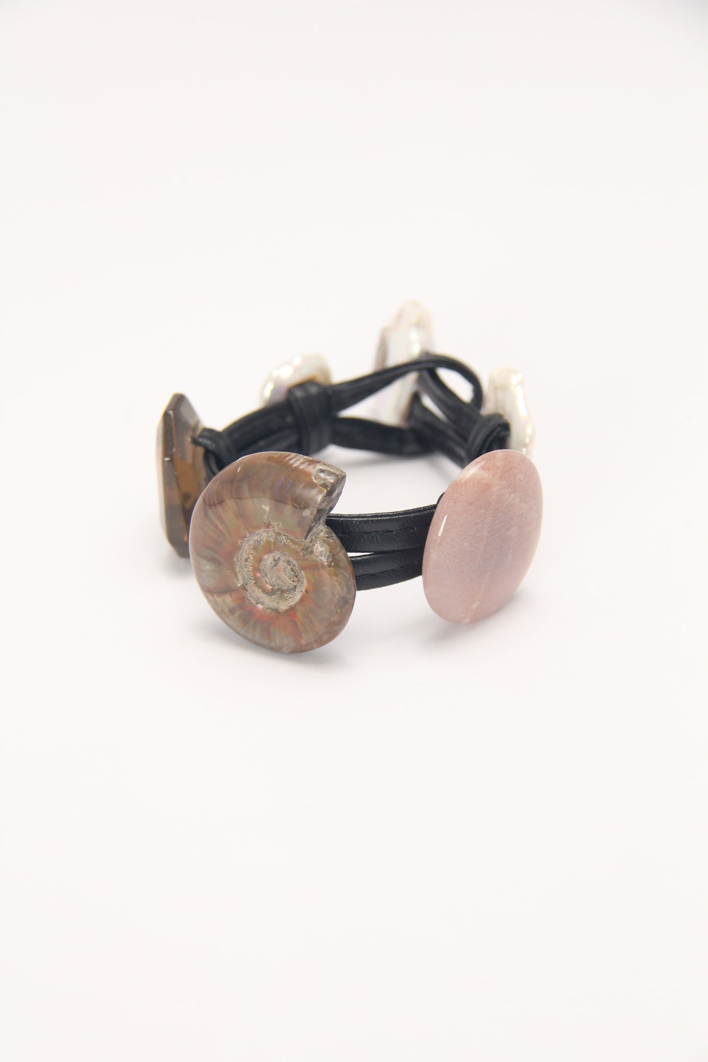 Bracelet: citrine, ammonite, sunstone, pearl
