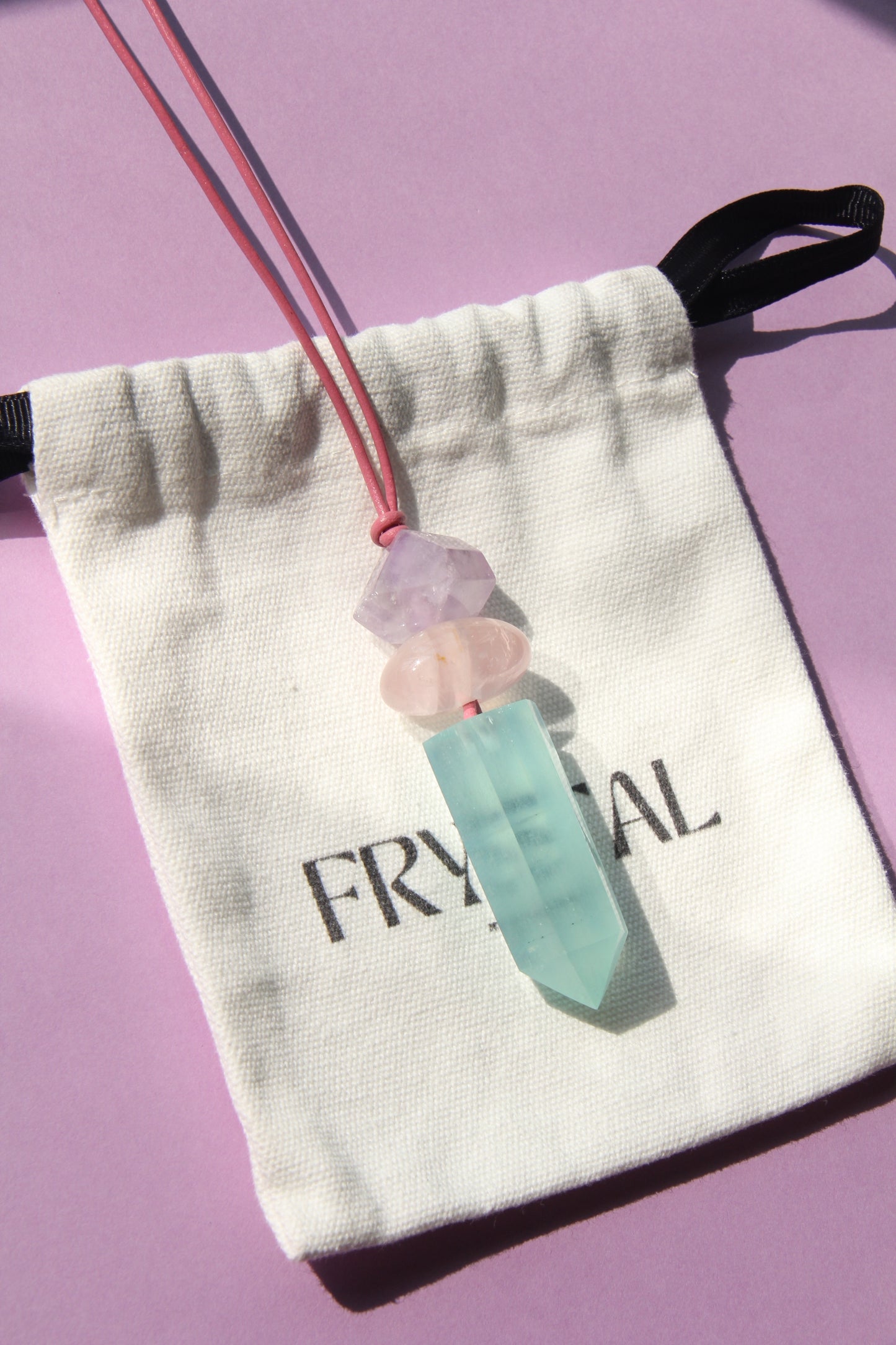 Pendant: amethyst, rose quartz, aquamarine