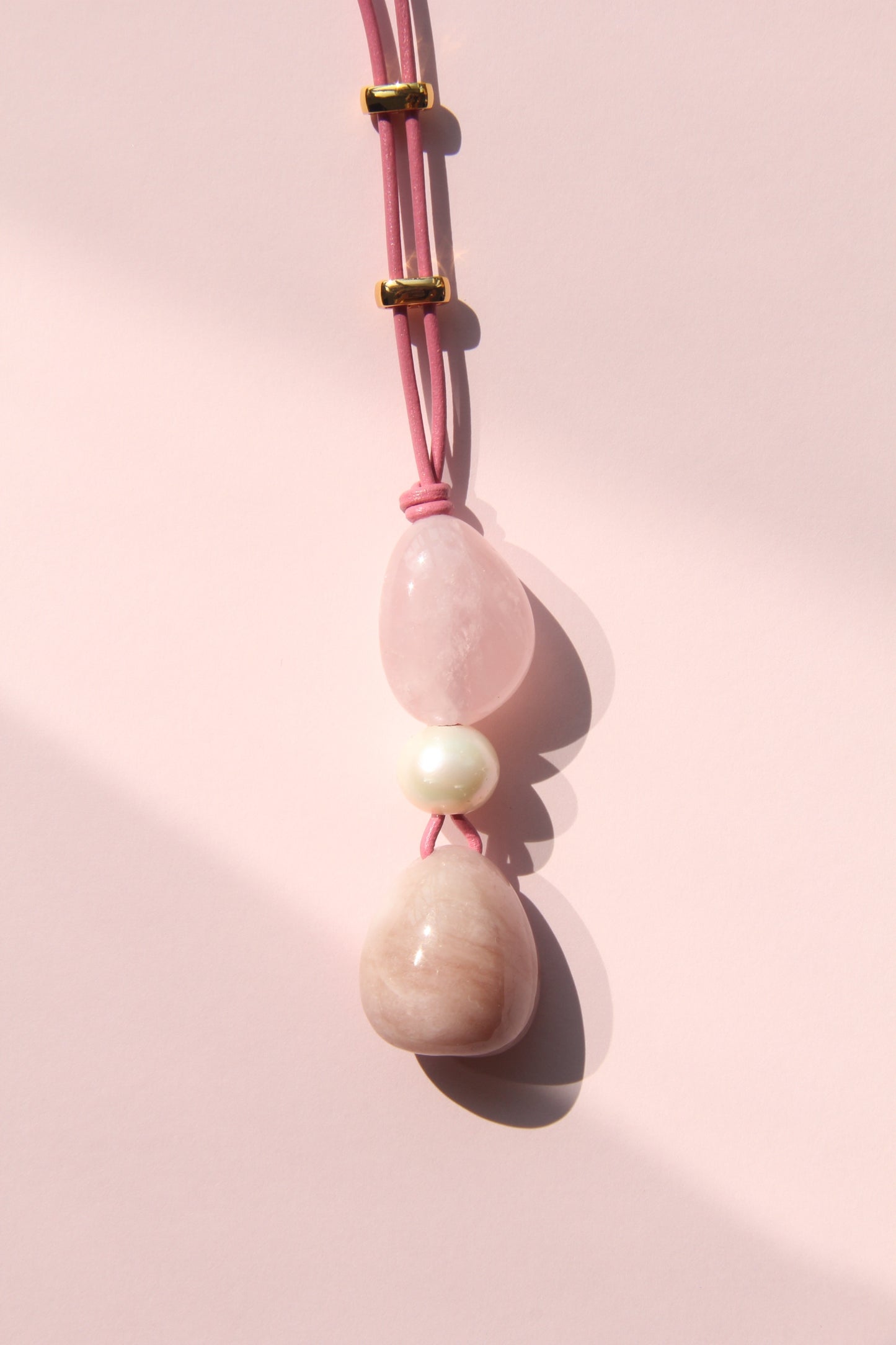 Pendant: rose quartz, pearl, morganite